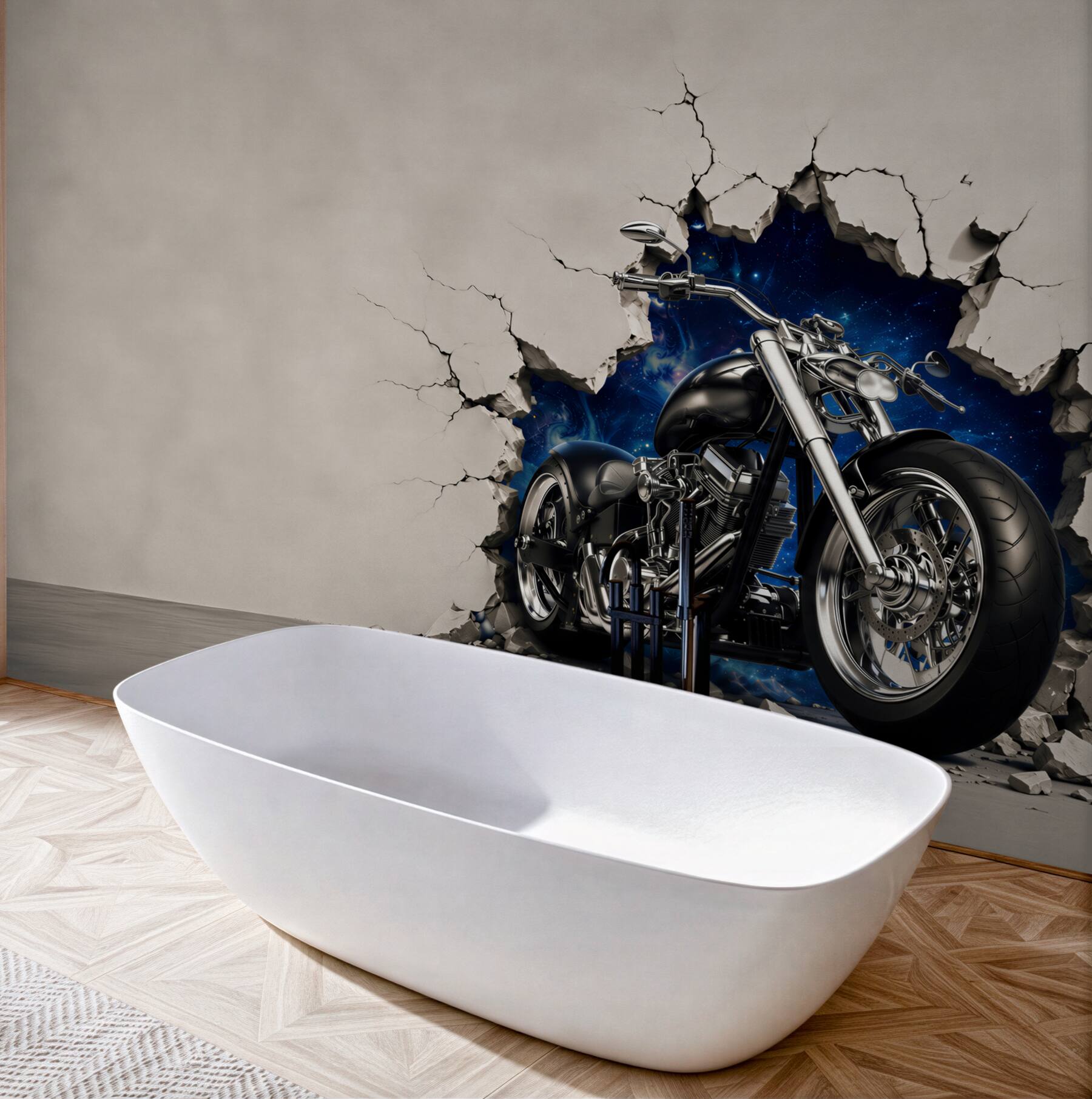 Fototapeta czarny motocykl namalowany na ścianie?v23