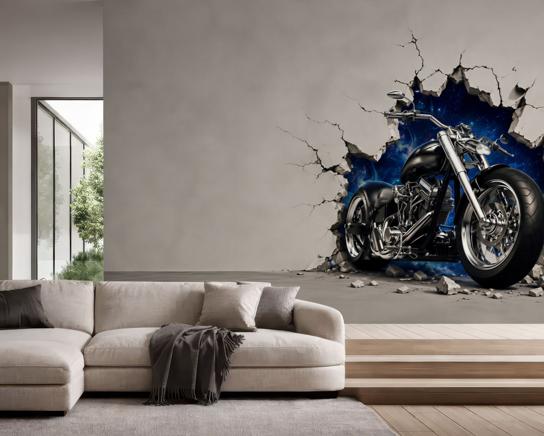 Fototapeta czarny motocykl namalowany na ścianie?v23