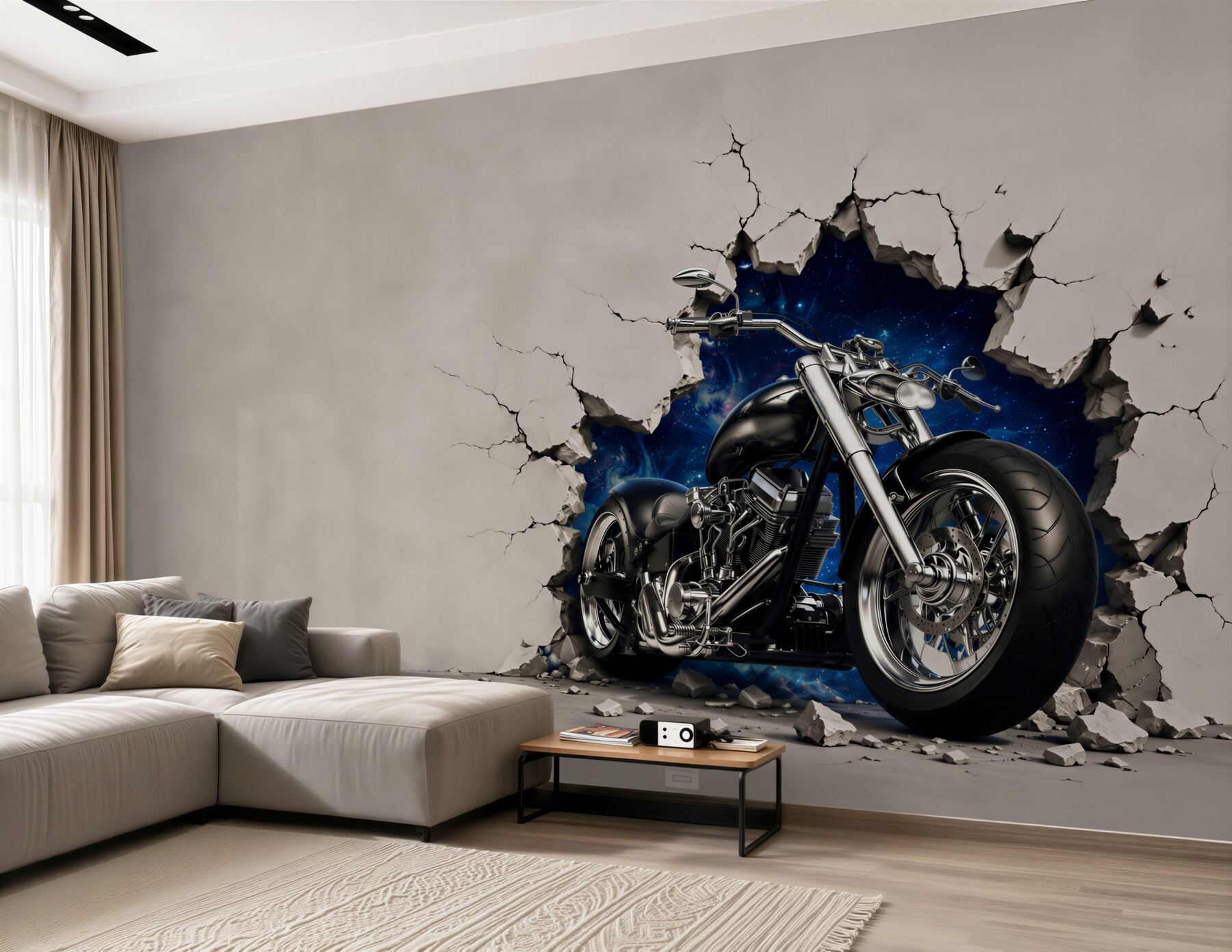 Fototapeta czarny motocykl namalowany na ścianie?v23