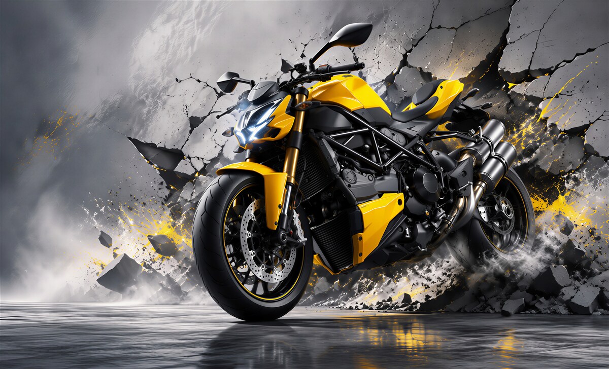 Fototapeta graffiti z żółtym motocyklem