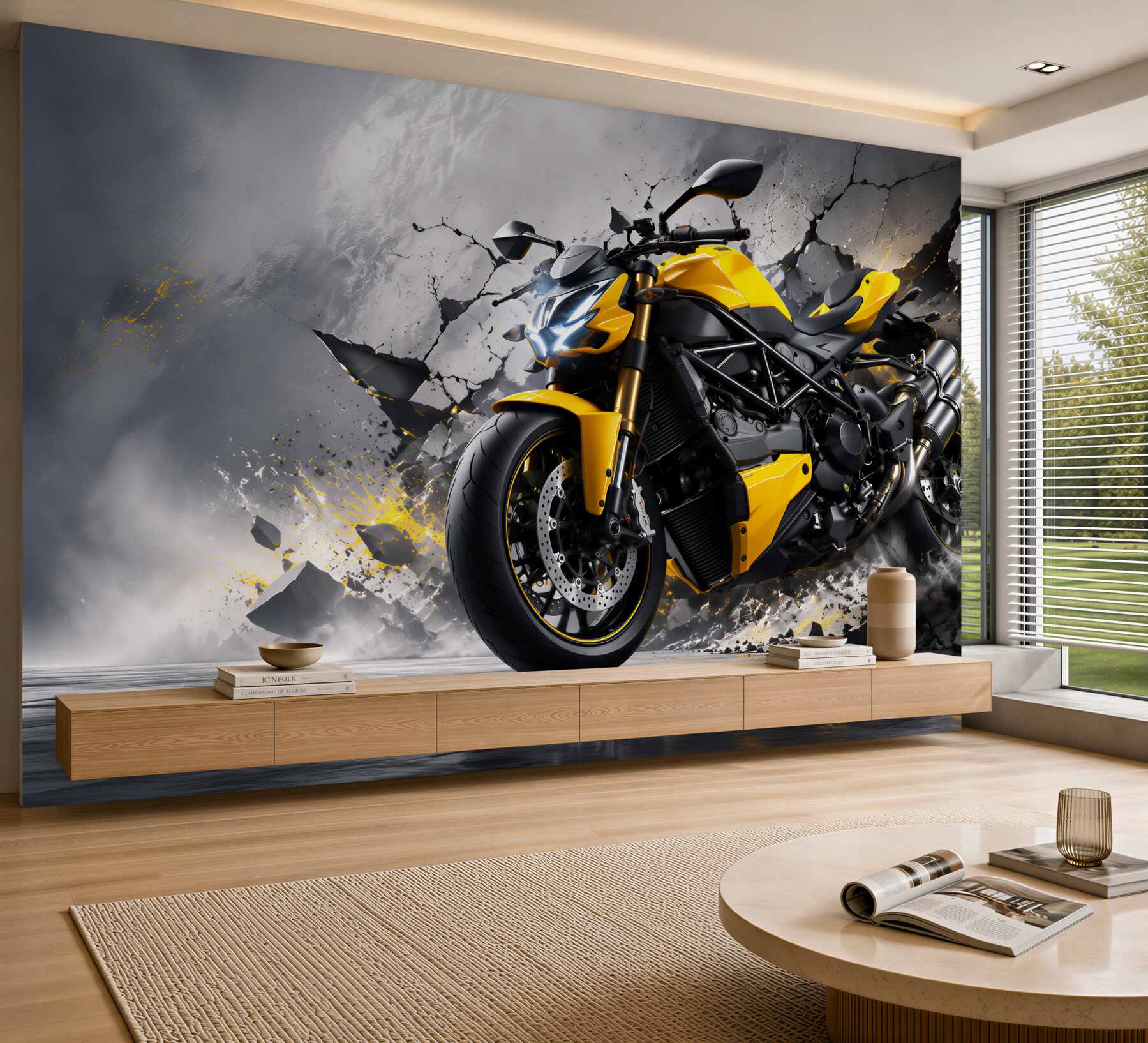 Fototapeta graffiti z żółtym motocyklem?v23