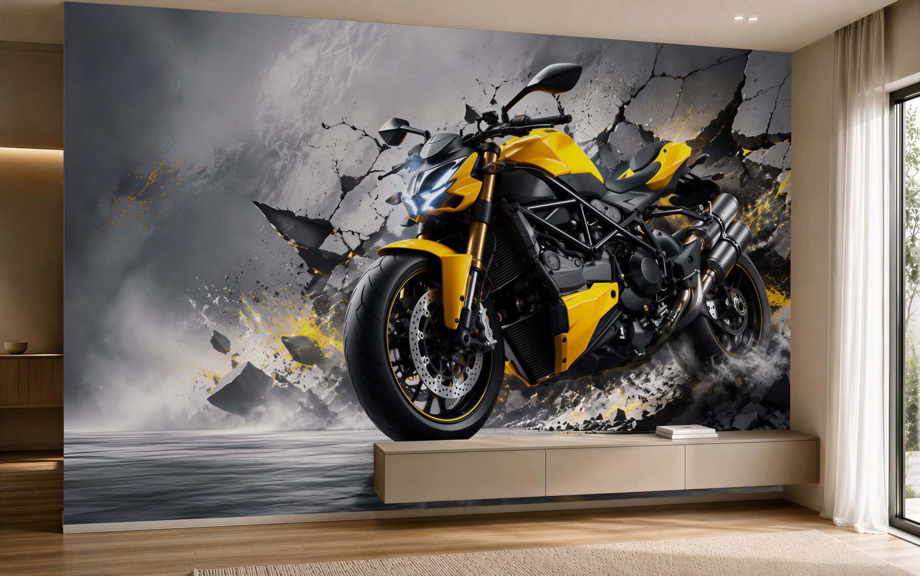 Fototapeta graffiti z żółtym motocyklem?v23