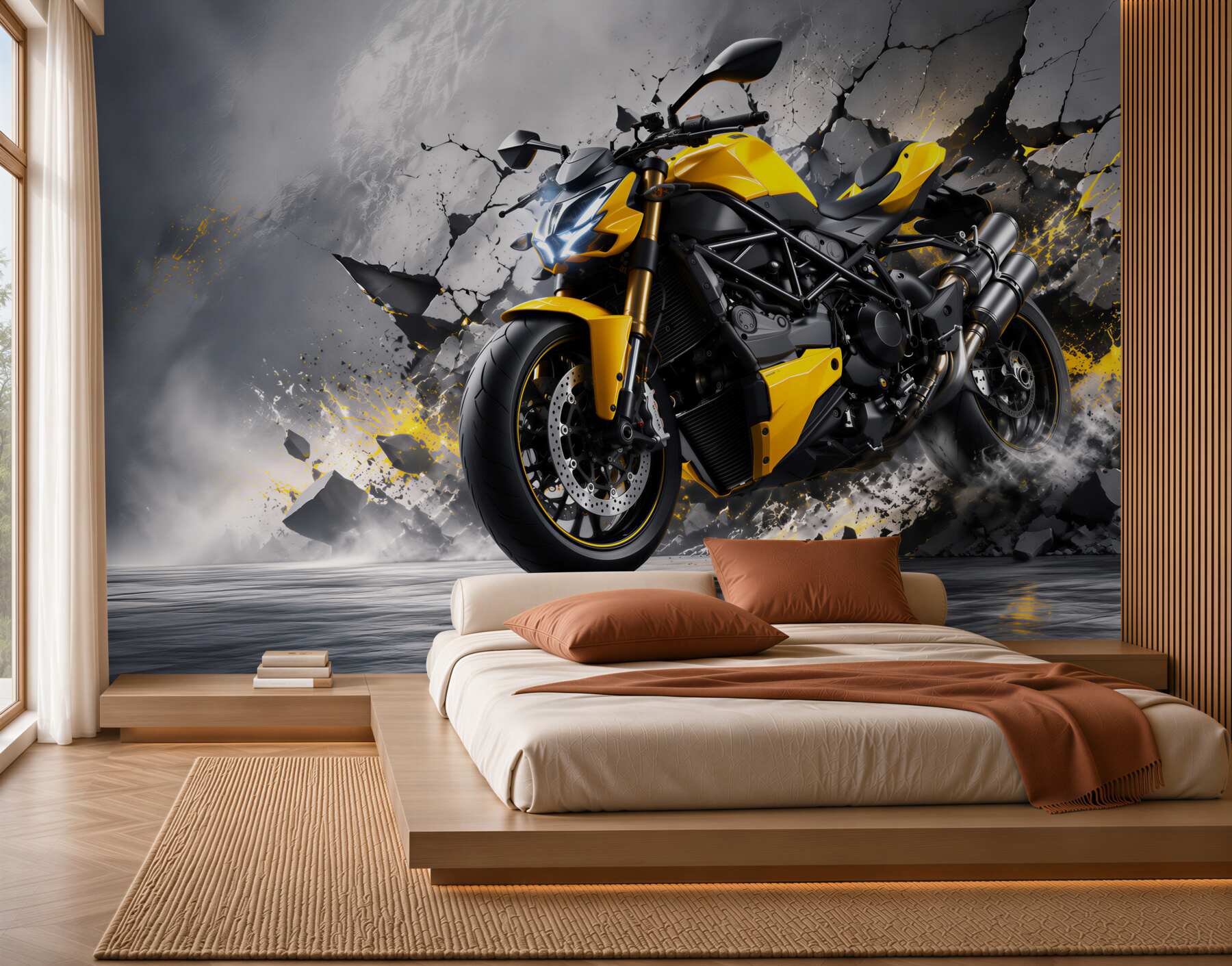 Fototapeta graffiti z żółtym motocyklem?v23