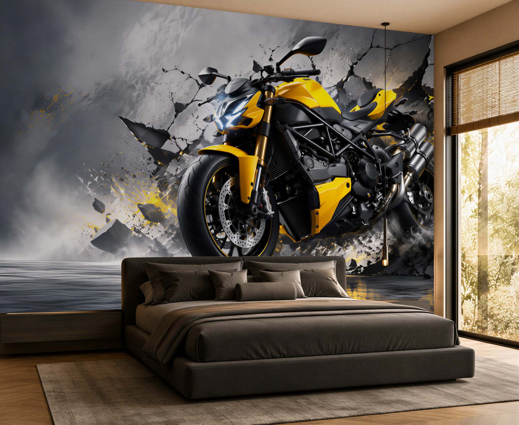 Fototapeta graffiti z żółtym motocyklem?v23