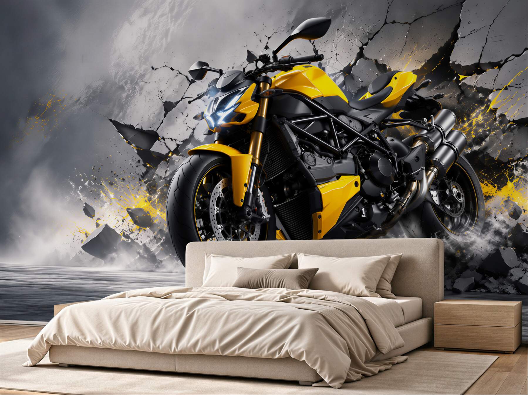 Fototapeta graffiti z żółtym motocyklem