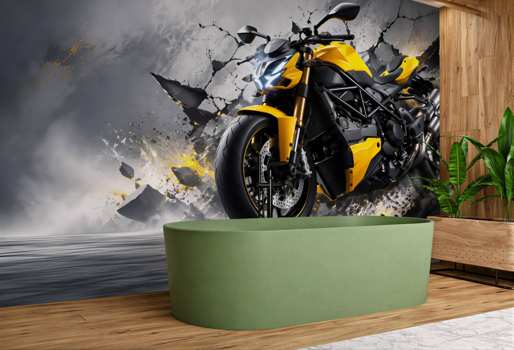 Fototapeta graffiti z żółtym motocyklem?v23