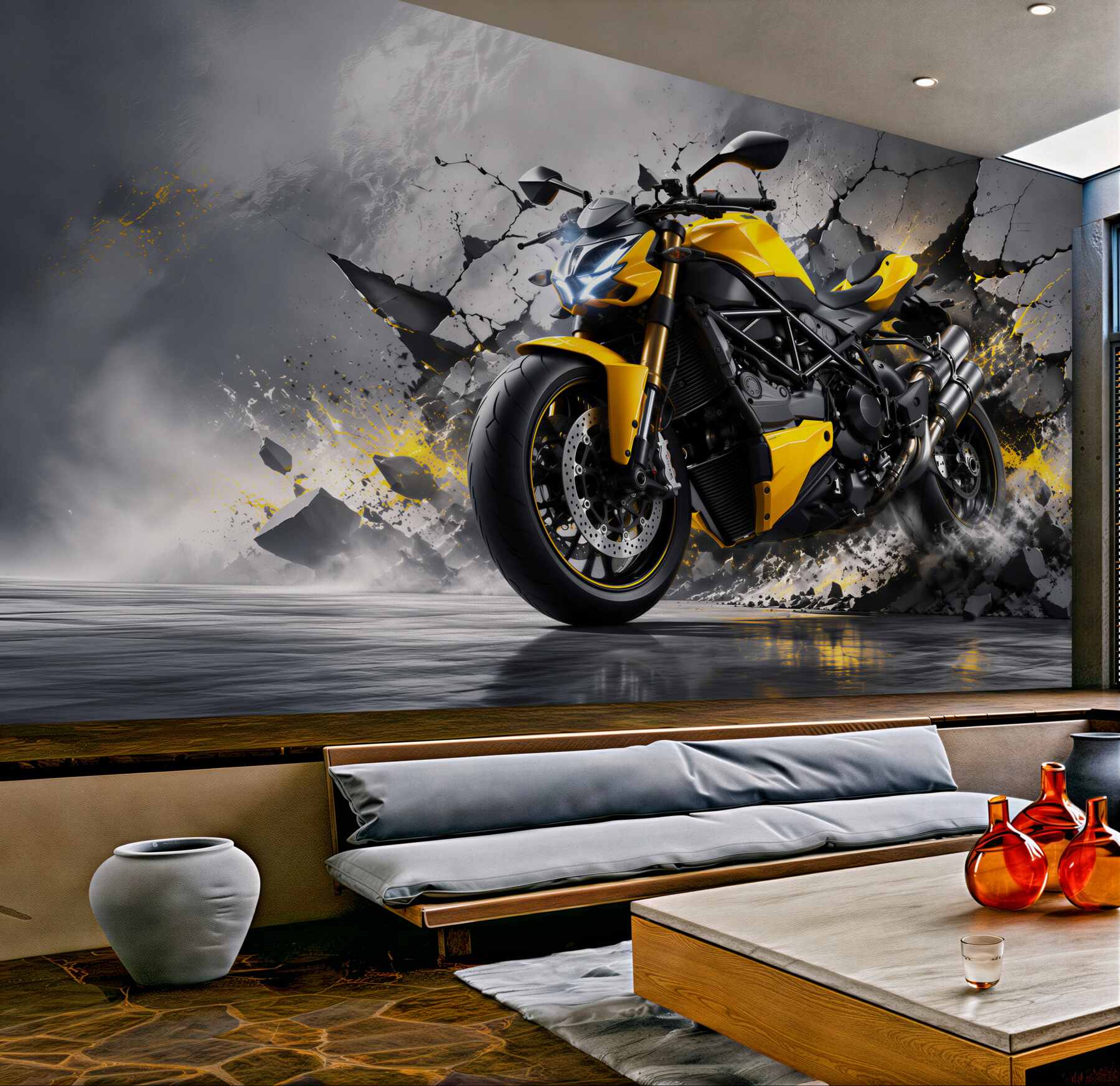Fototapeta graffiti z żółtym motocyklem?v23