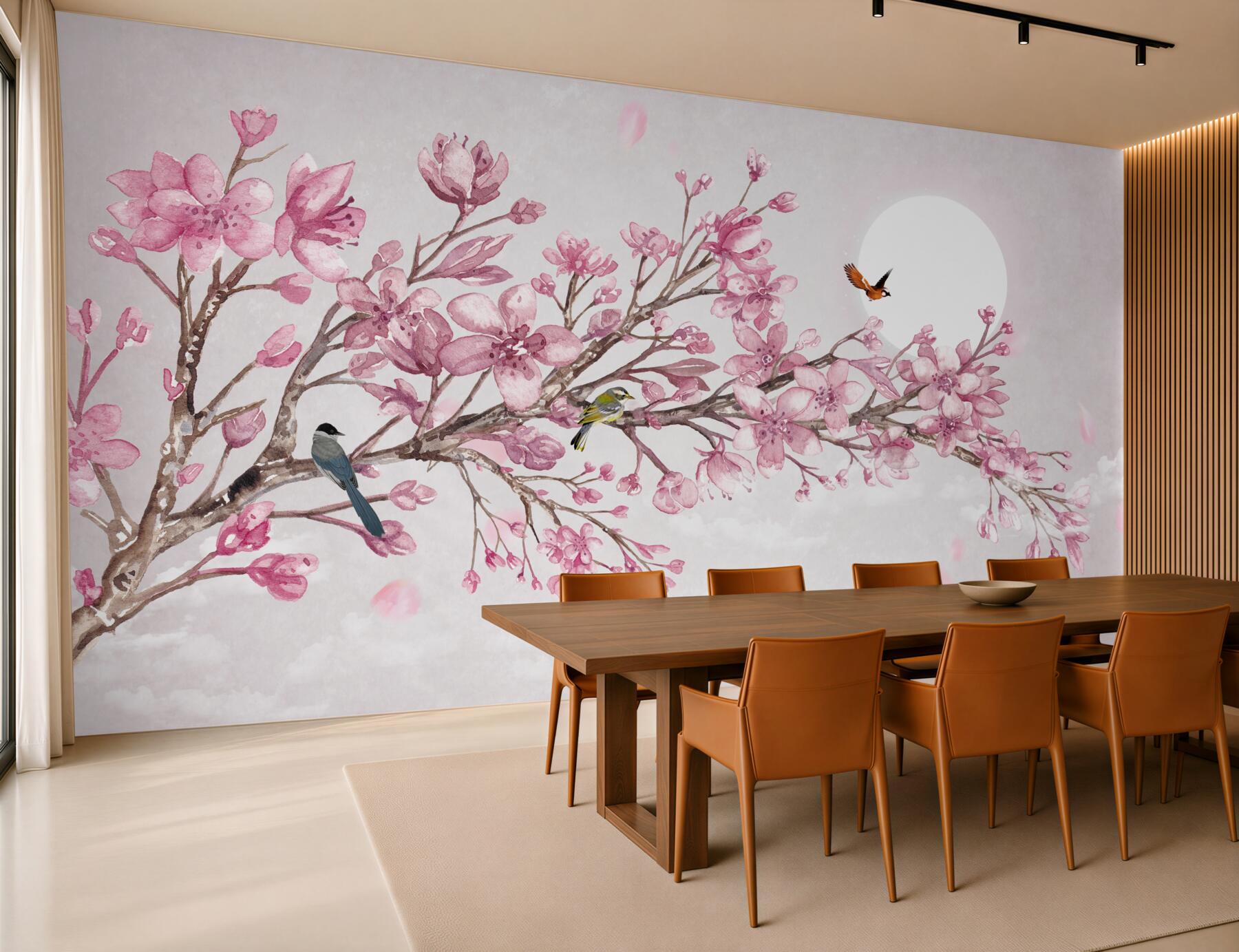 Fototapeta wspaniała różowa gałąź magnolii w jasny dzień?v23