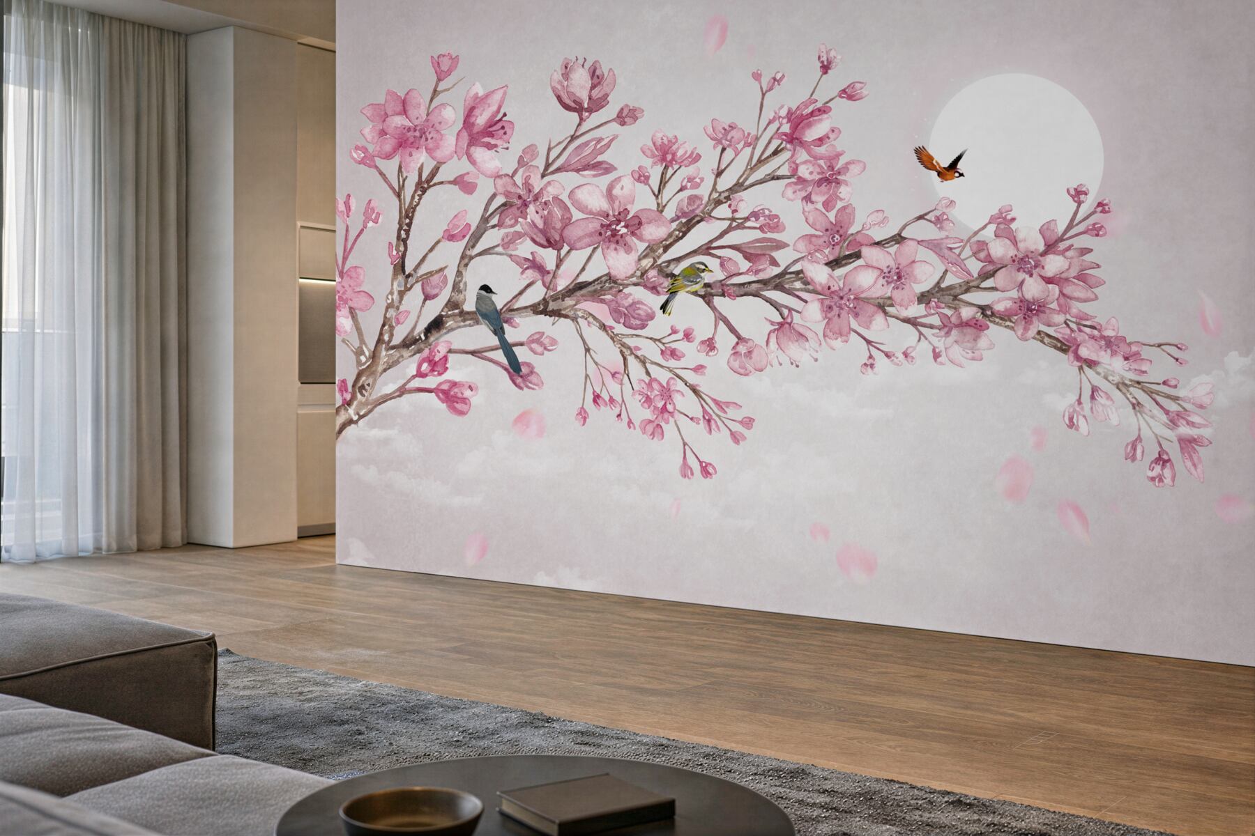 Fototapeta wspaniała różowa gałąź magnolii w jasny dzień?v23