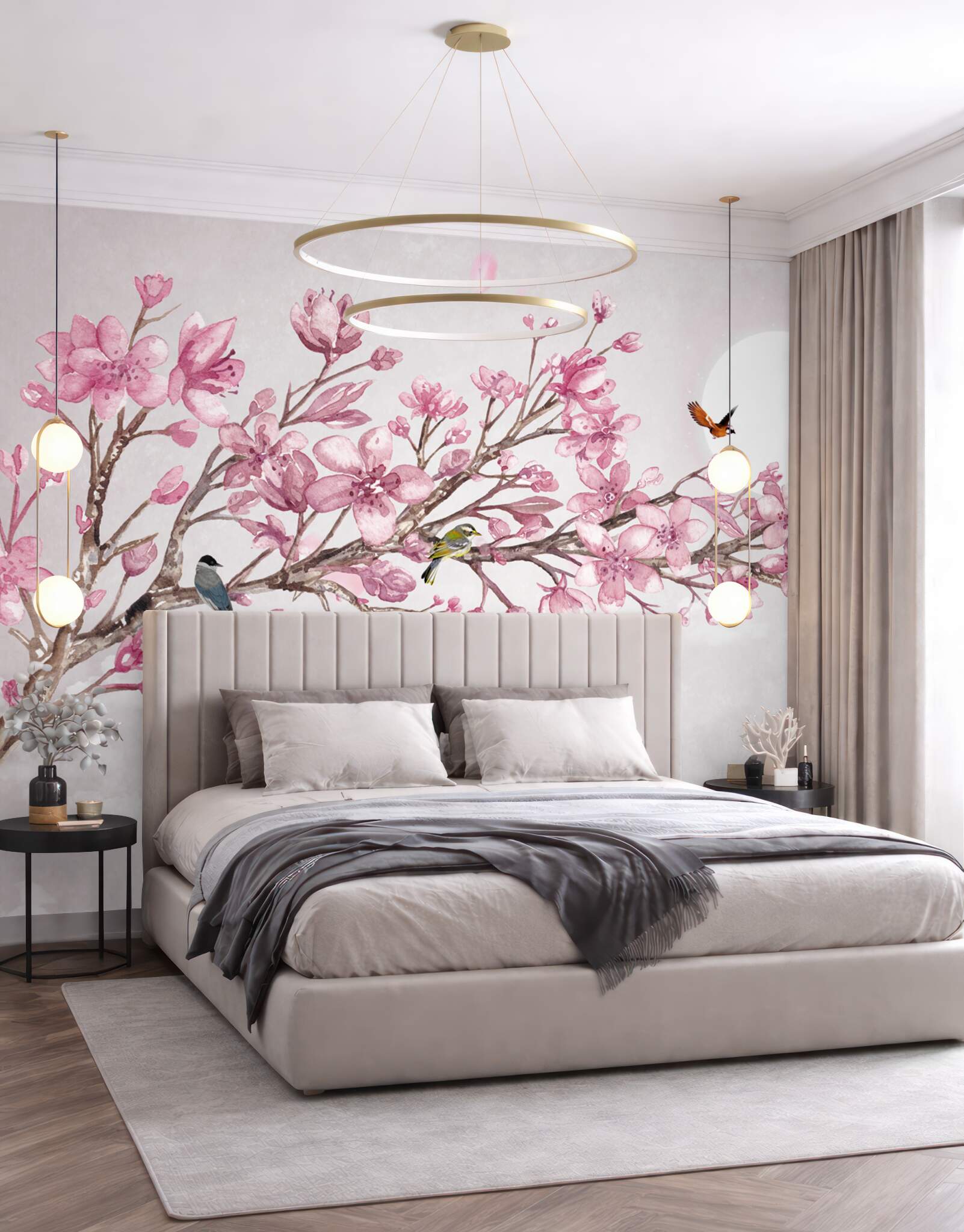 Fototapeta wspaniała różowa gałąź magnolii w jasny dzień?v23