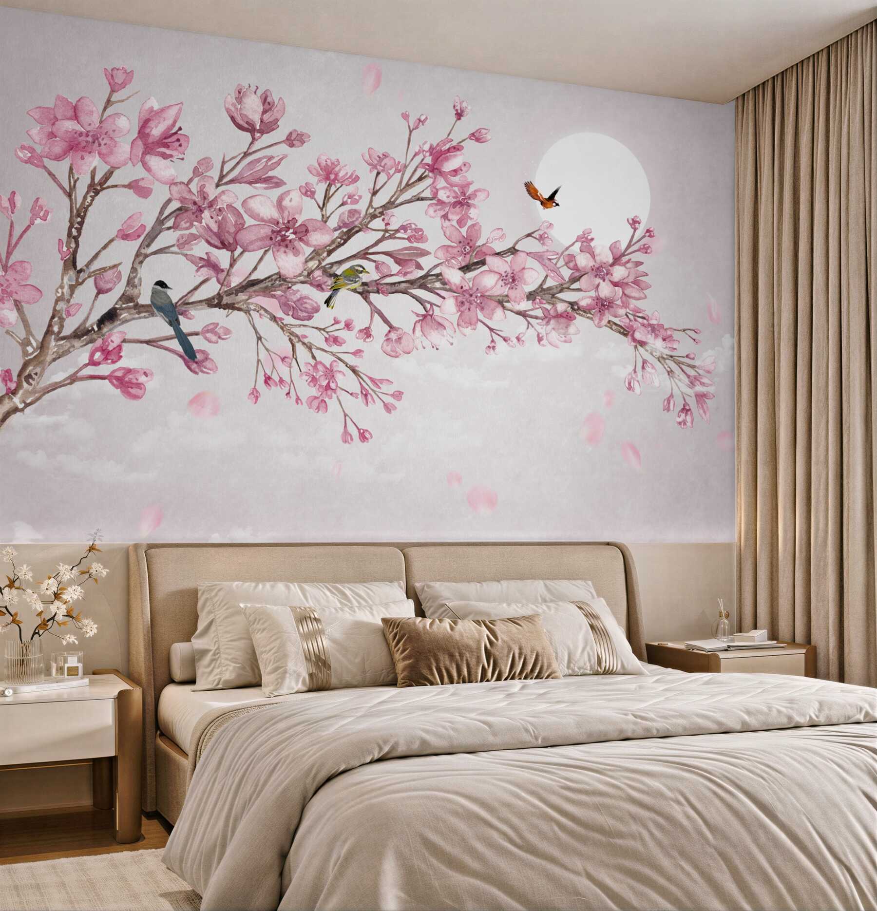 Fototapeta wspaniała różowa gałąź magnolii w jasny dzień?v23