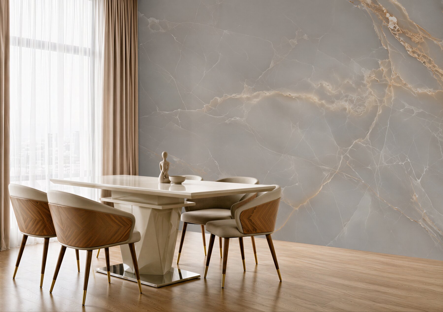 Fototapeta szare płytki porcelanowe ze złotymi gałęziami?v23