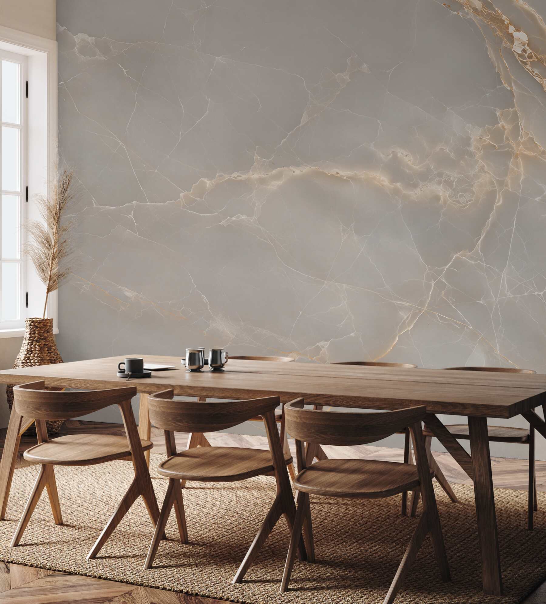 Fototapeta szare płytki porcelanowe ze złotymi gałęziami?v23