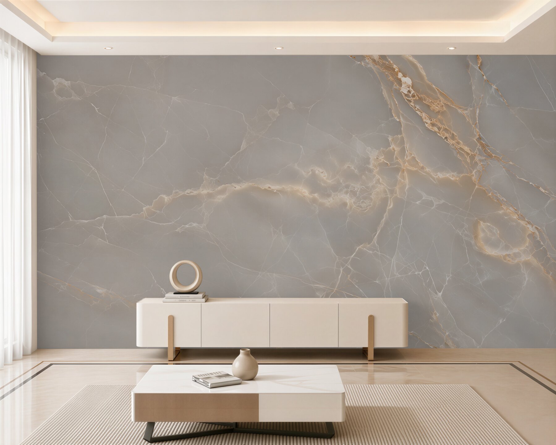 Fototapeta szare płytki porcelanowe ze złotymi gałęziami?v23