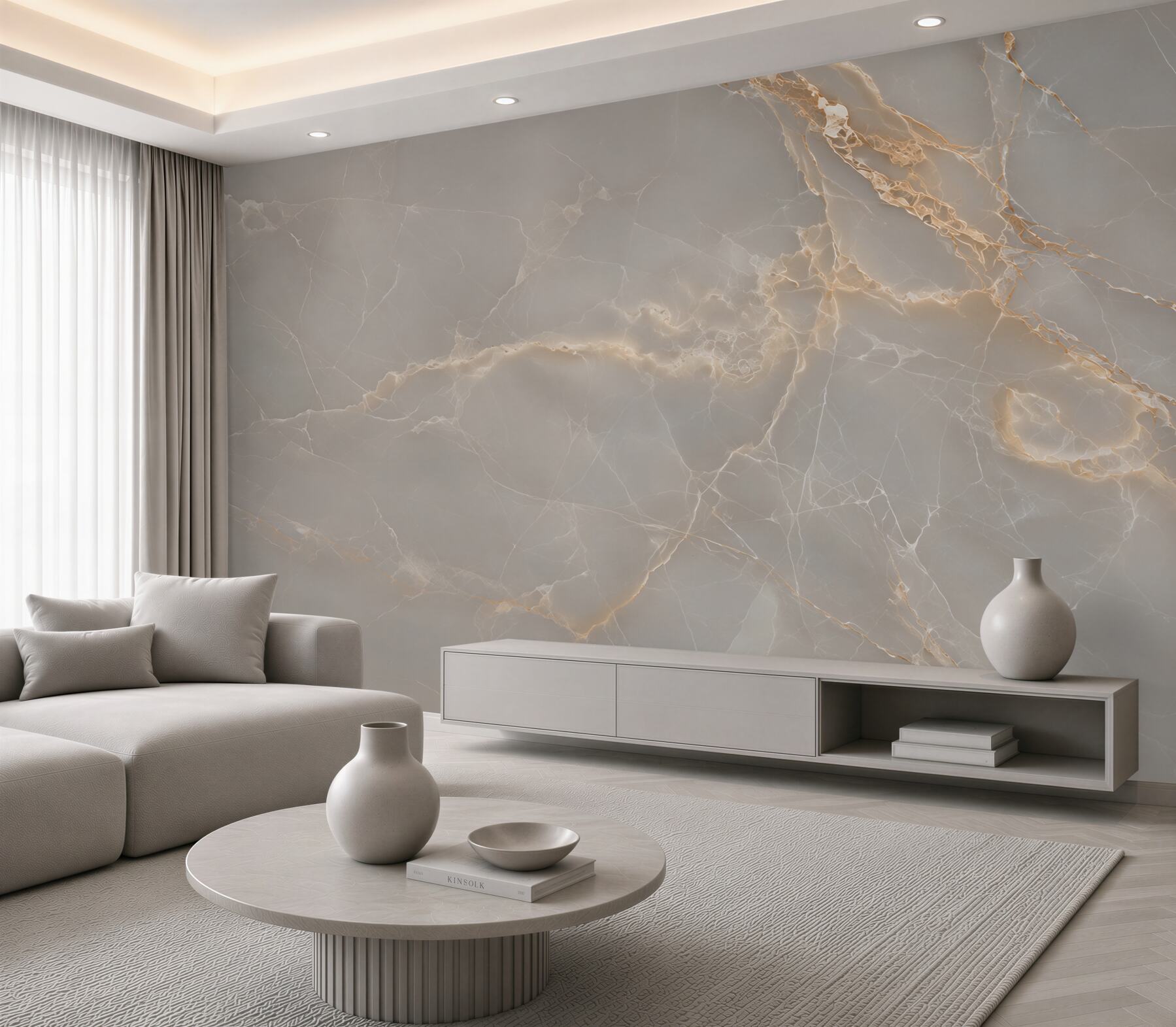 Fototapeta szare płytki porcelanowe ze złotymi gałęziami?v23