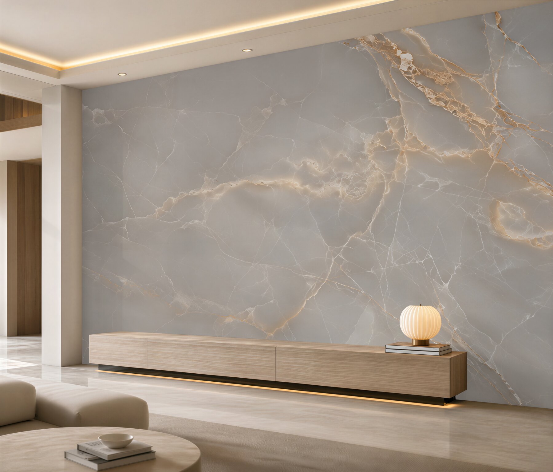 Fototapeta szare płytki porcelanowe ze złotymi gałęziami?v23