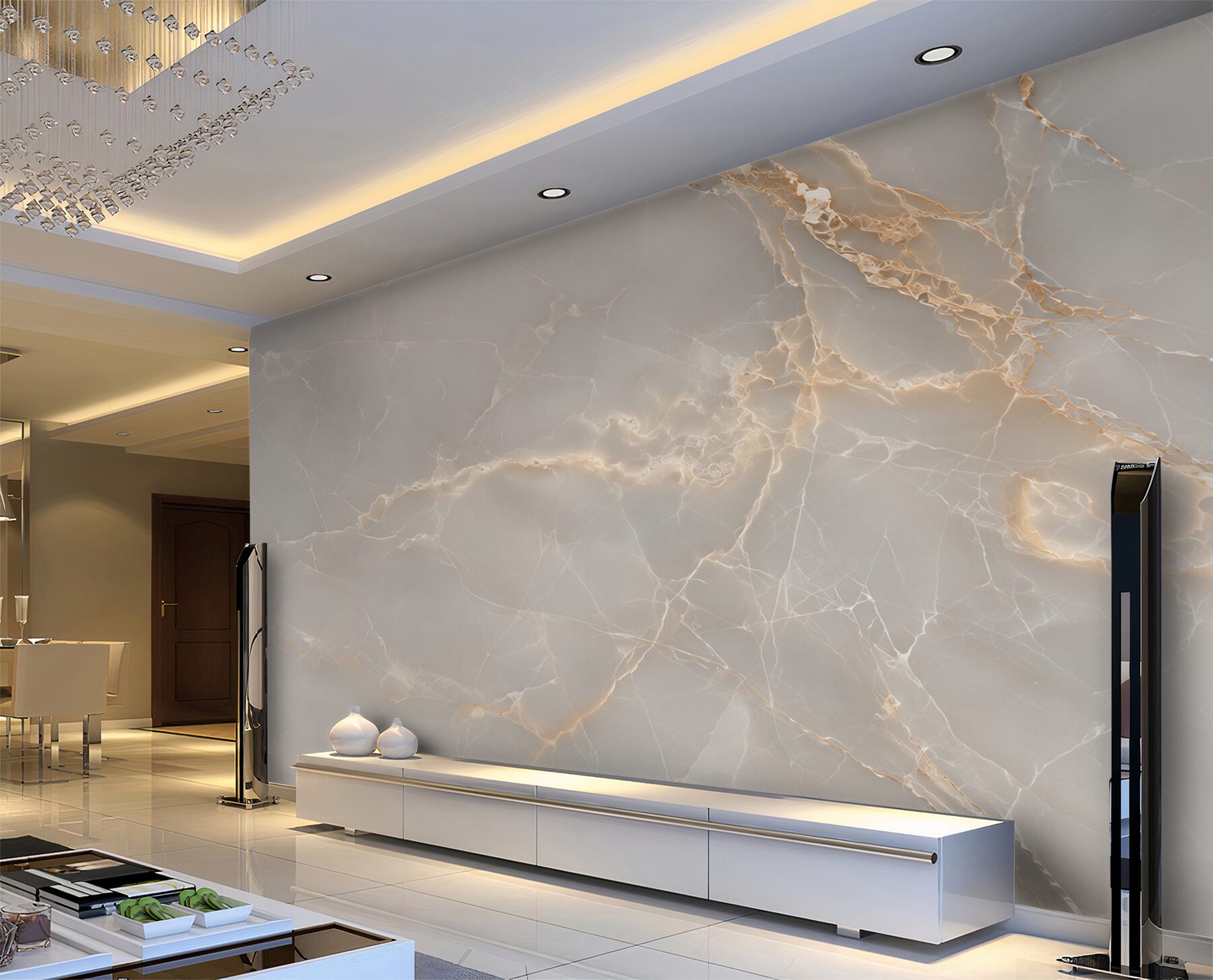 Fototapeta szare płytki porcelanowe ze złotymi gałęziami?v23