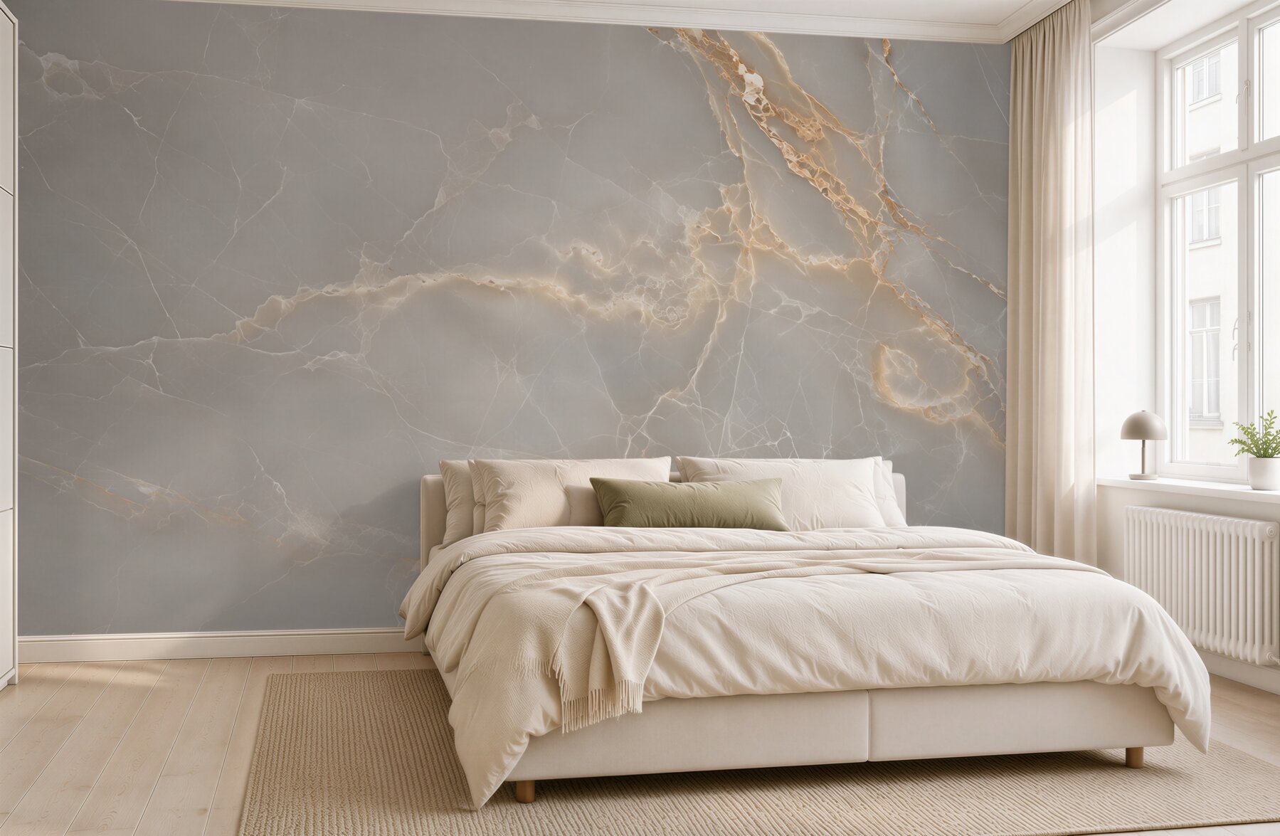 Fototapeta szare płytki porcelanowe ze złotymi gałęziami?v23