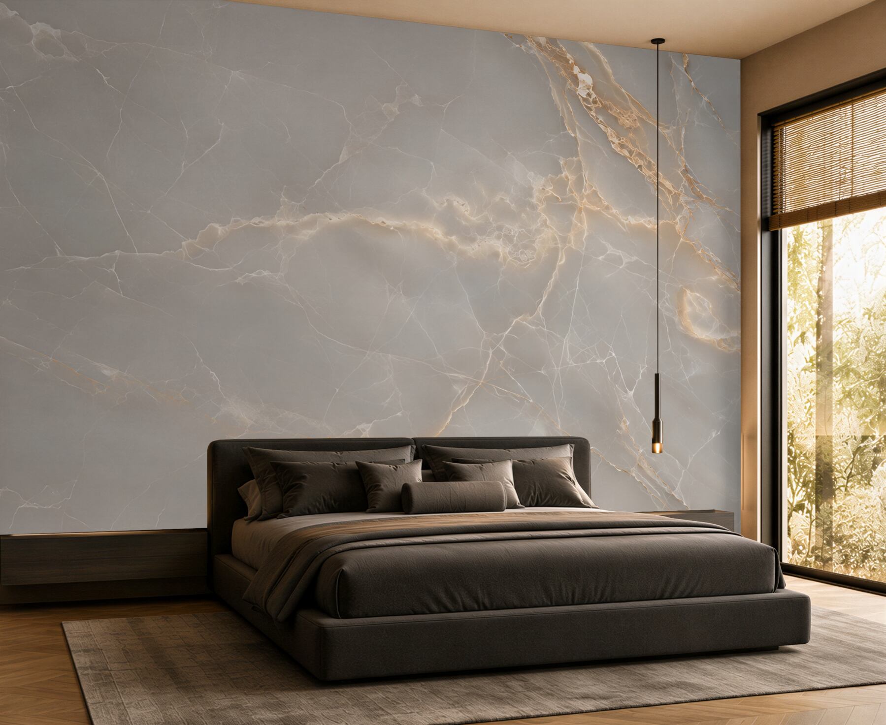Fototapeta szare płytki porcelanowe ze złotymi gałęziami?v23