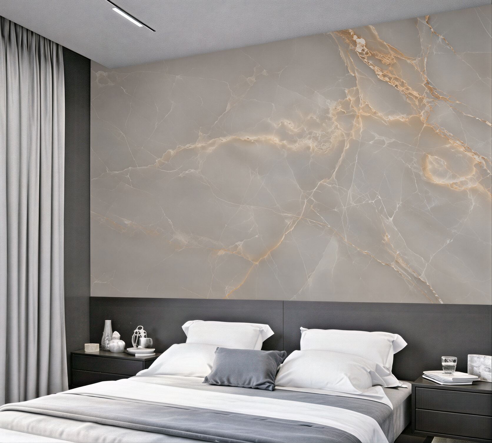 Fototapeta szare płytki porcelanowe ze złotymi gałęziami?v23