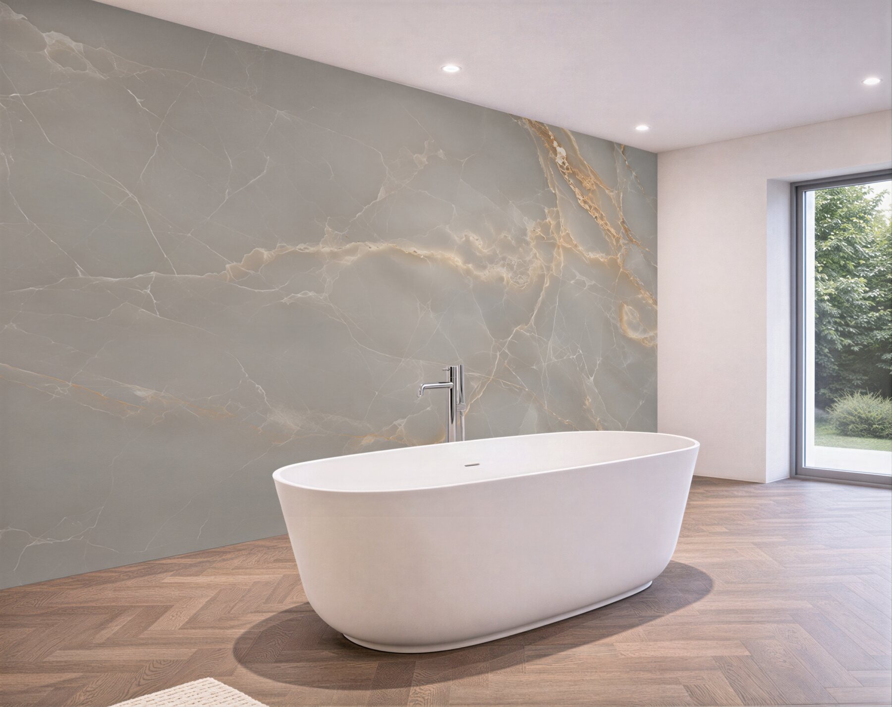 Fototapeta szare płytki porcelanowe ze złotymi gałęziami?v23