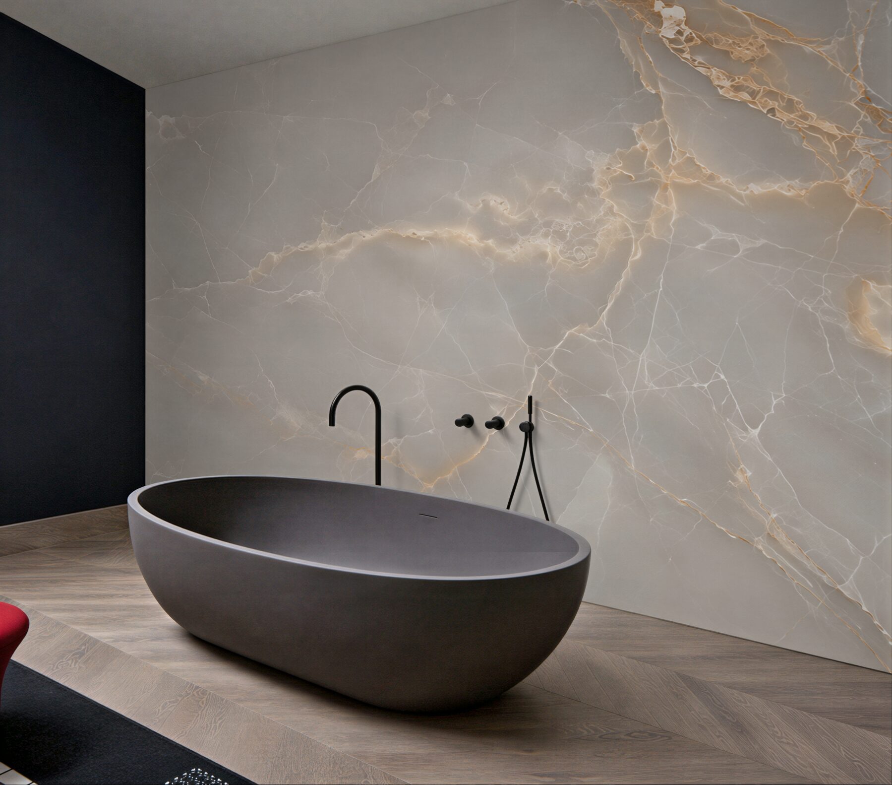 Fototapeta szare płytki porcelanowe ze złotymi gałęziami?v23