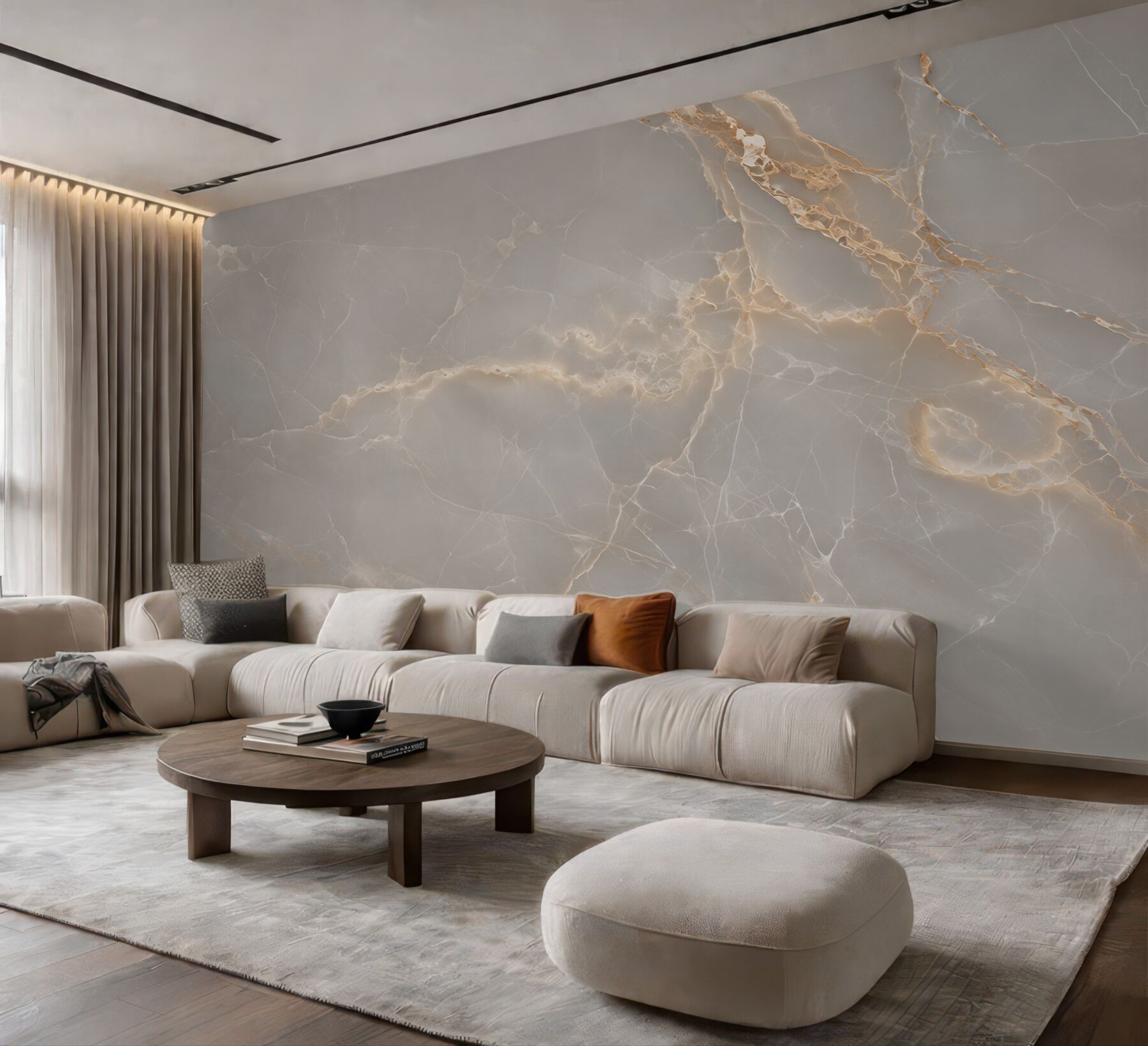 Fototapeta szare płytki porcelanowe ze złotymi gałęziami?v23