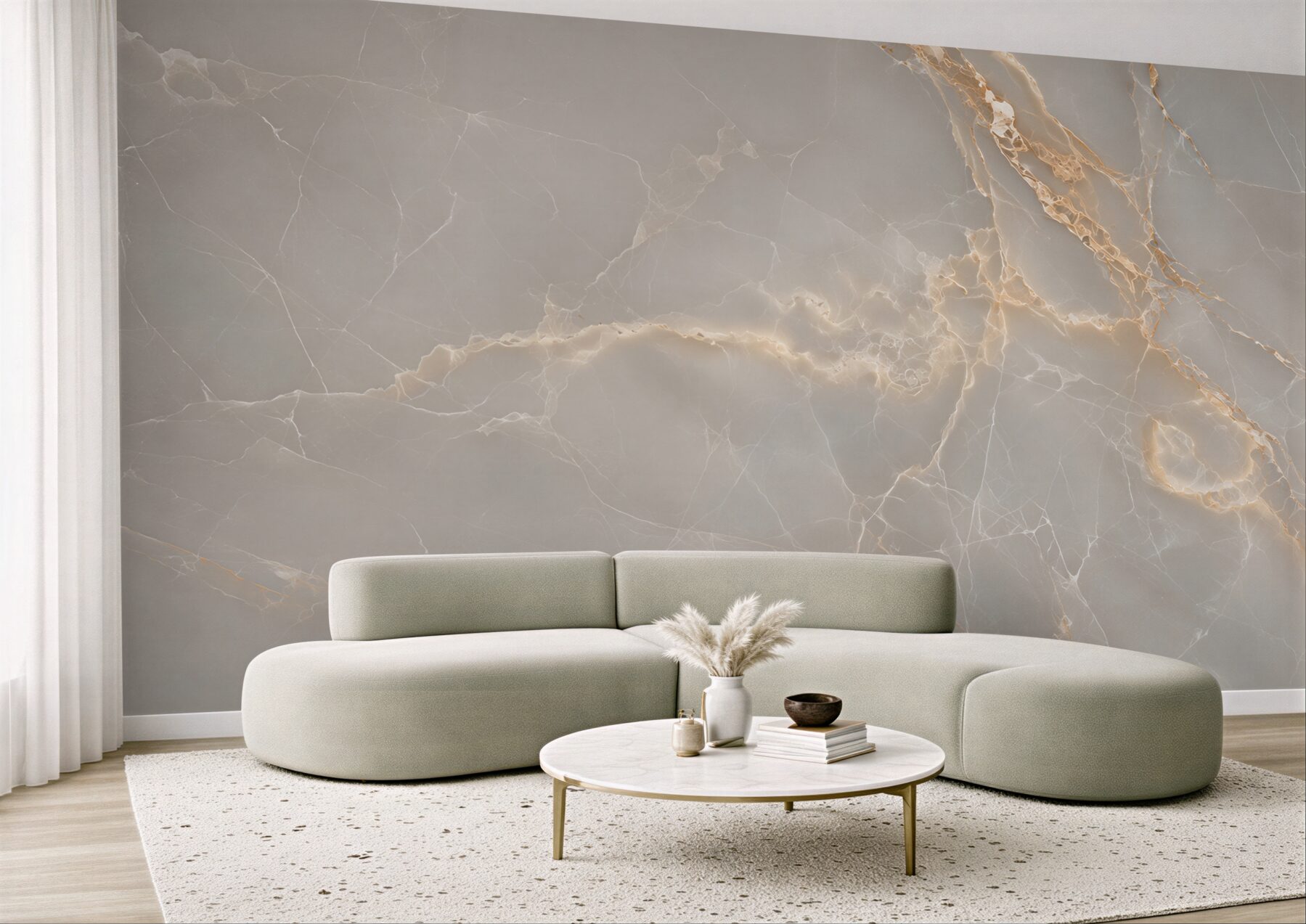 Fototapeta szare płytki porcelanowe ze złotymi gałęziami?v23