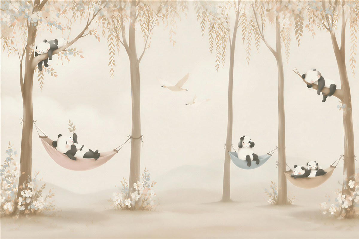 Fototapeta Panda odpoczywa na hamakach