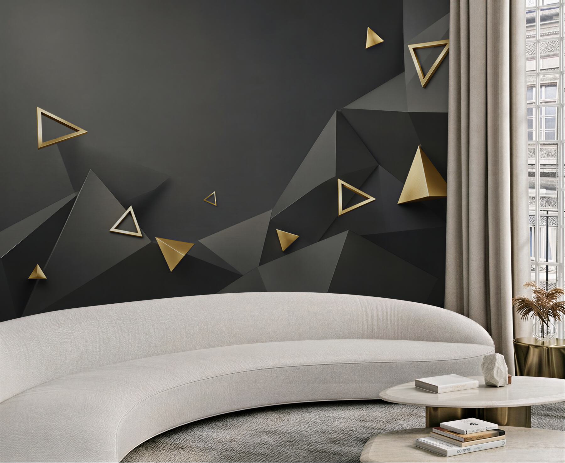 Fototapeta pływające złote trójkąty na ciemnym tle?v23