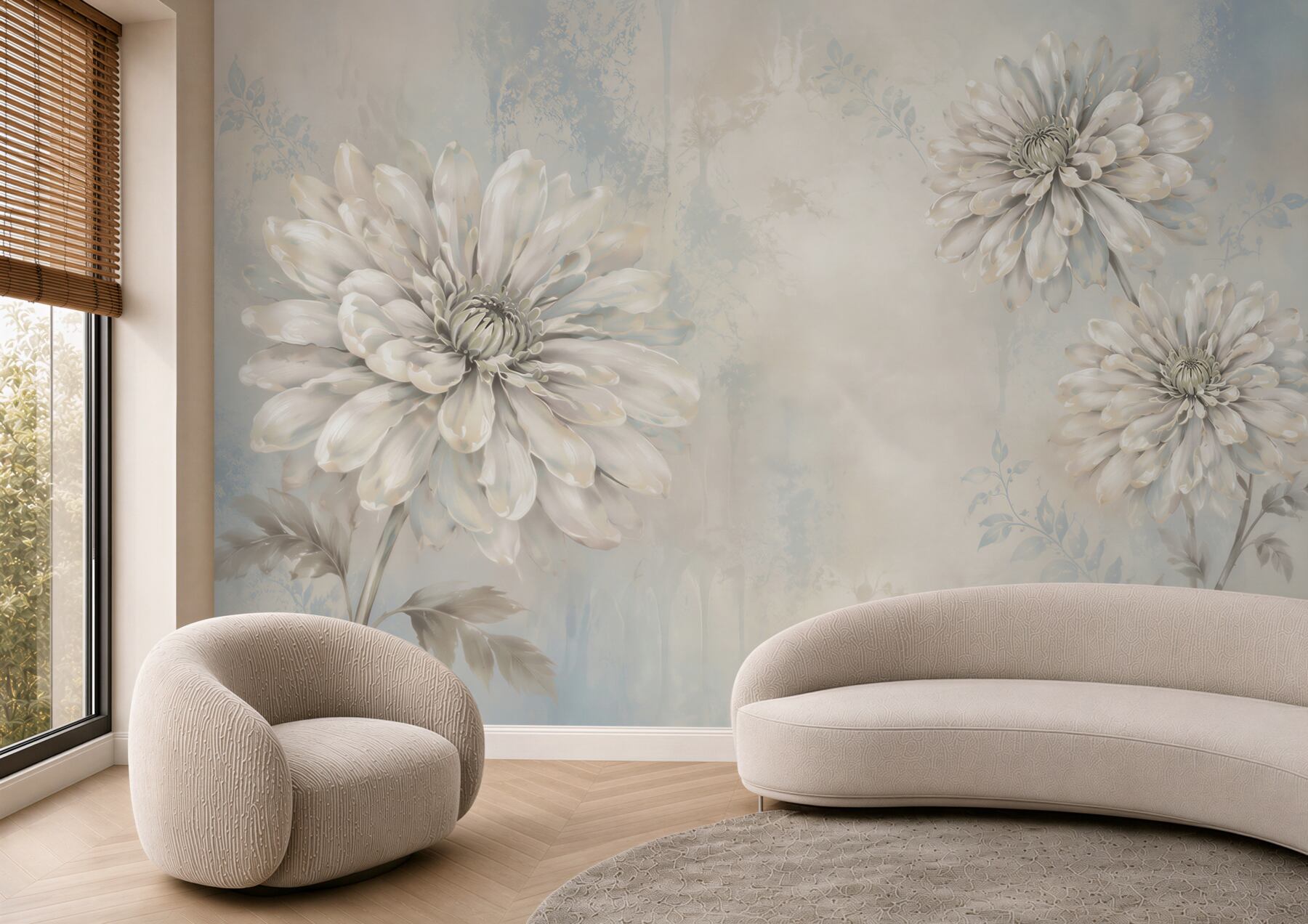 Fototapeta ogromne białe astry na tle deszczu?v23