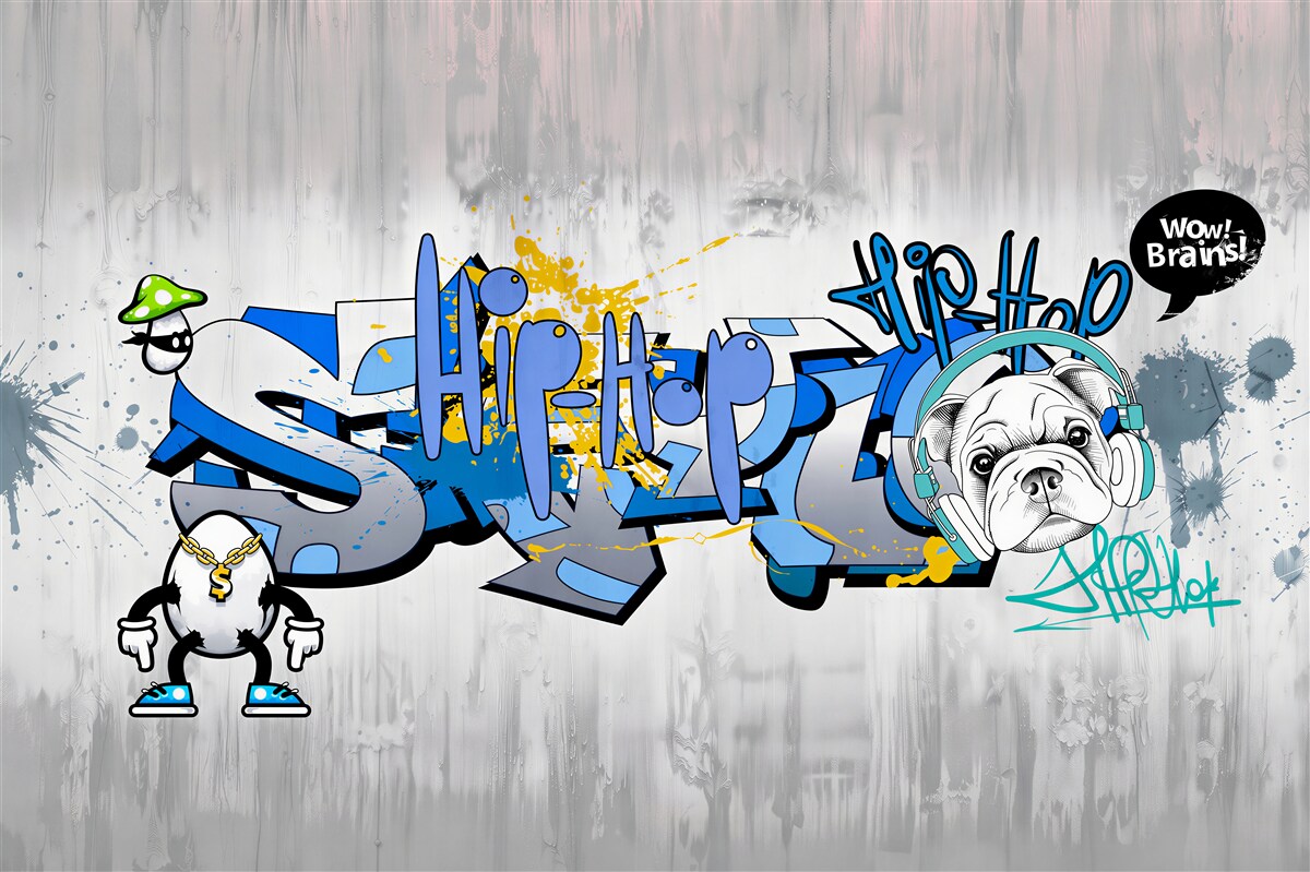 Fototapeta pies z graffiti ze słuchawkami