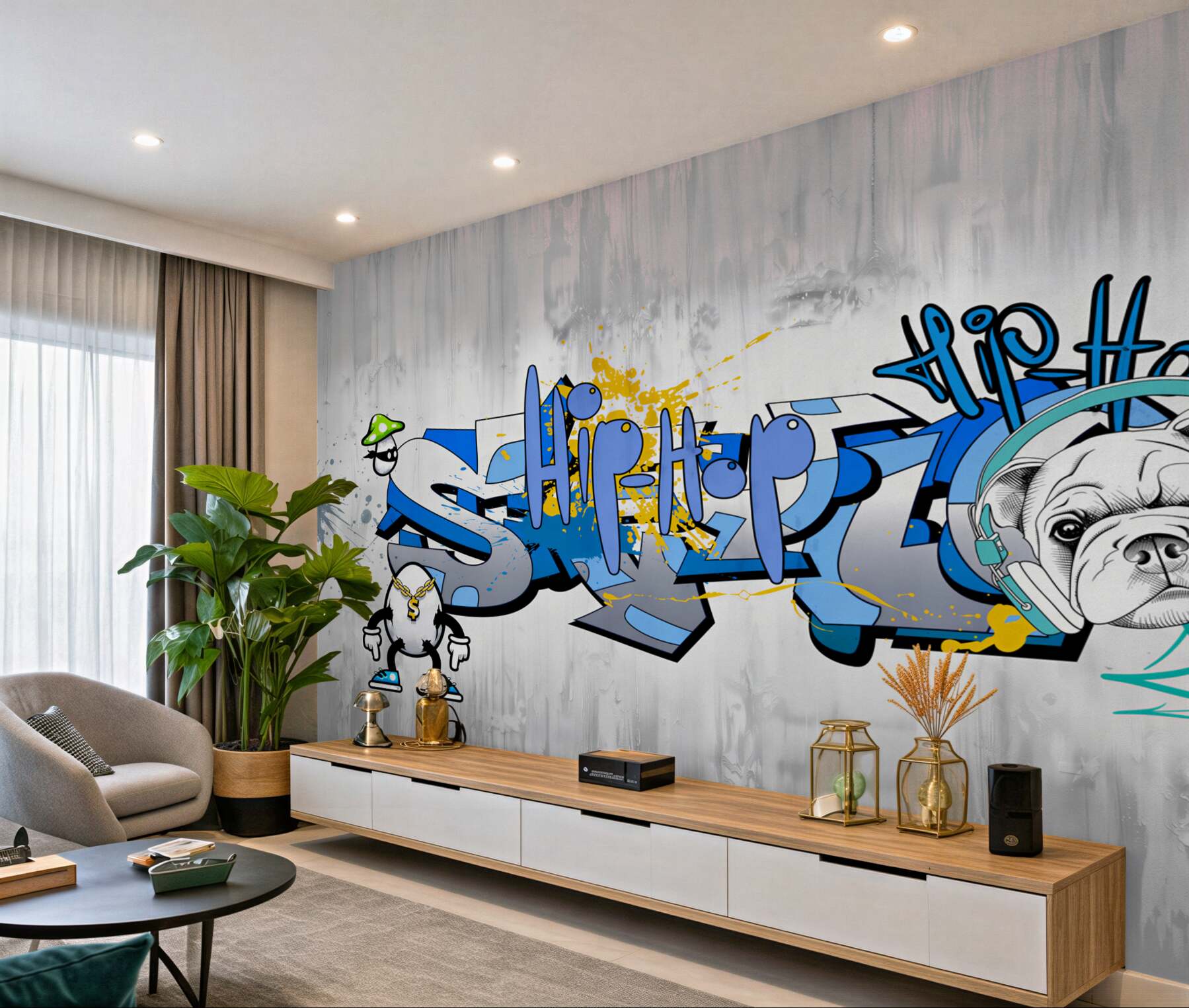 Fototapeta pies z graffiti ze słuchawkami?v23