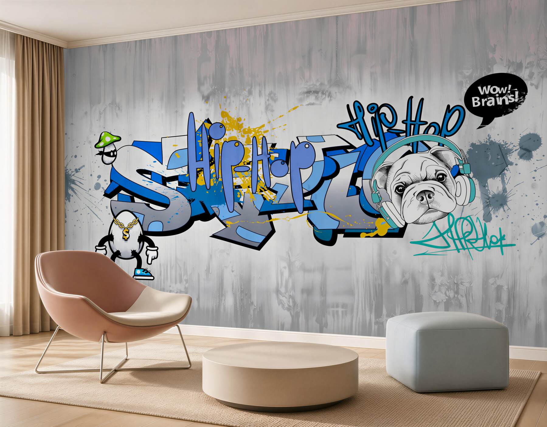 Fototapeta pies z graffiti ze słuchawkami?v23