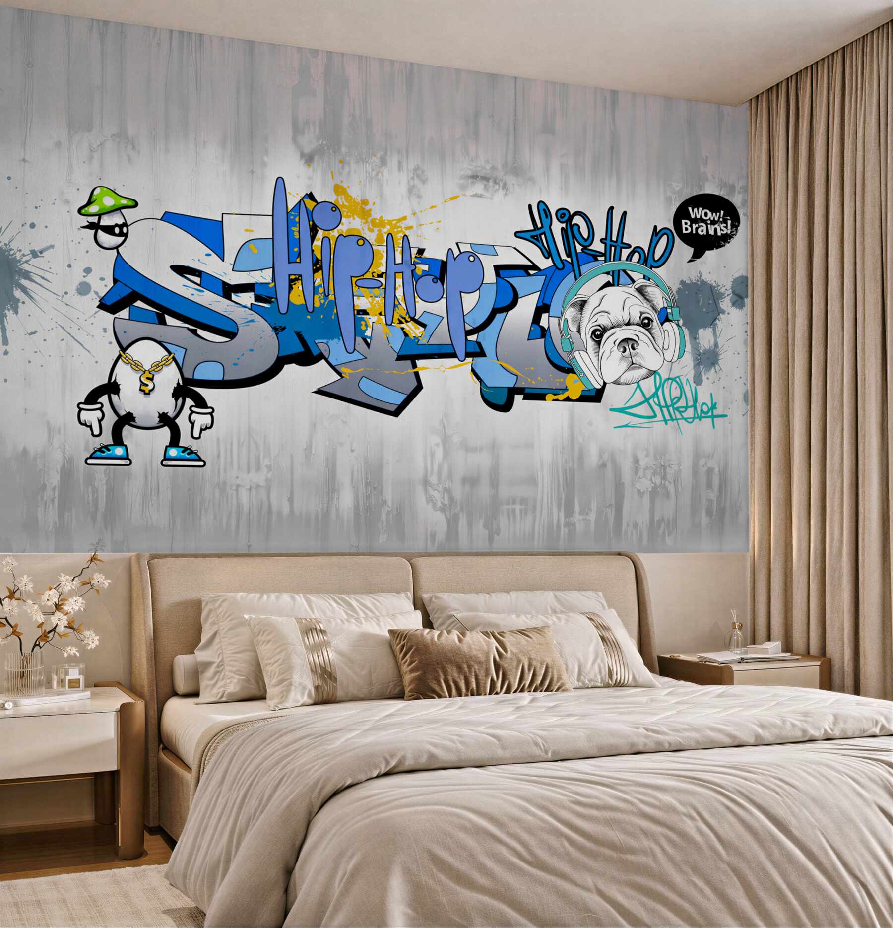 Fototapeta pies z graffiti ze słuchawkami?v23