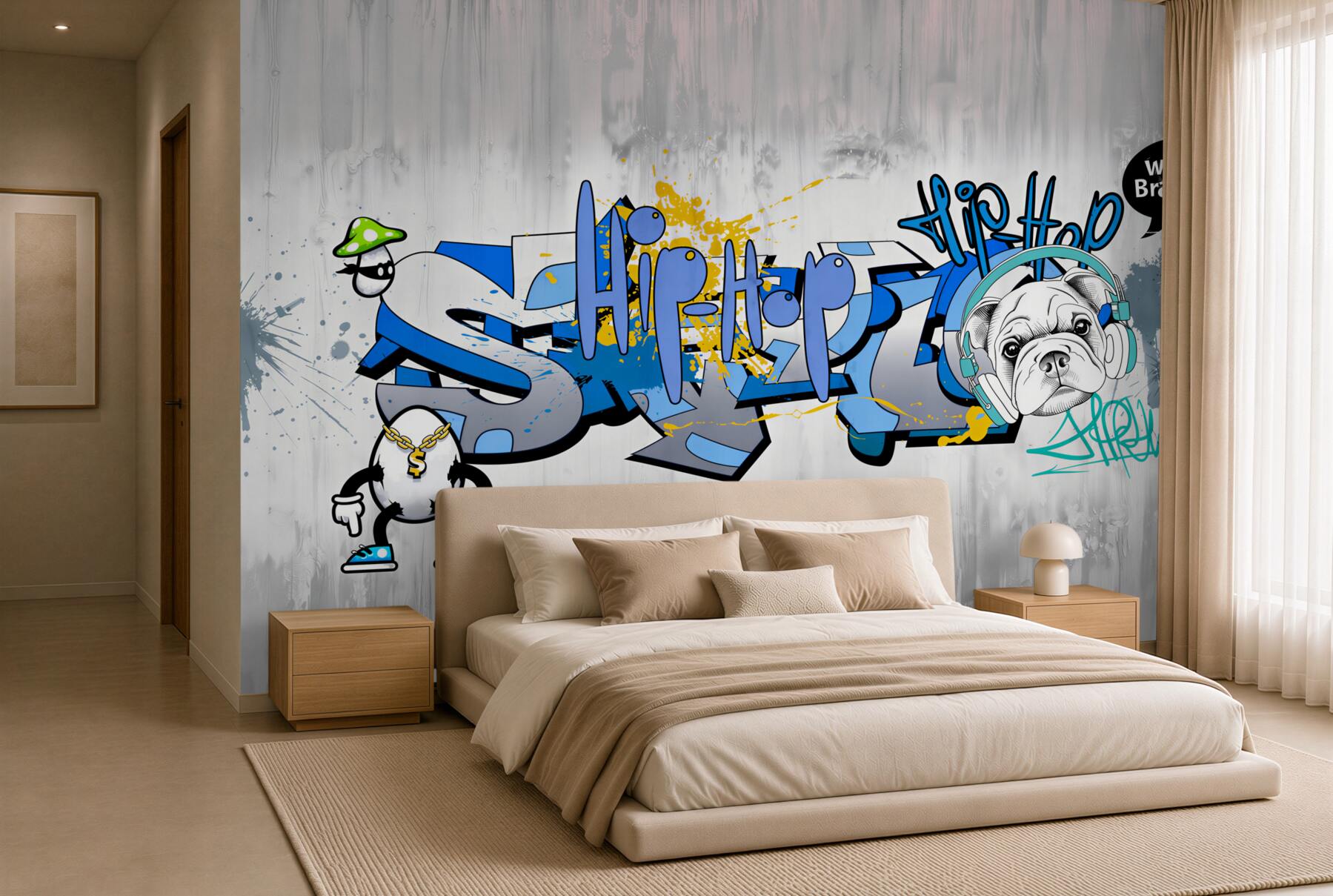 Fototapeta pies z graffiti ze słuchawkami?v23