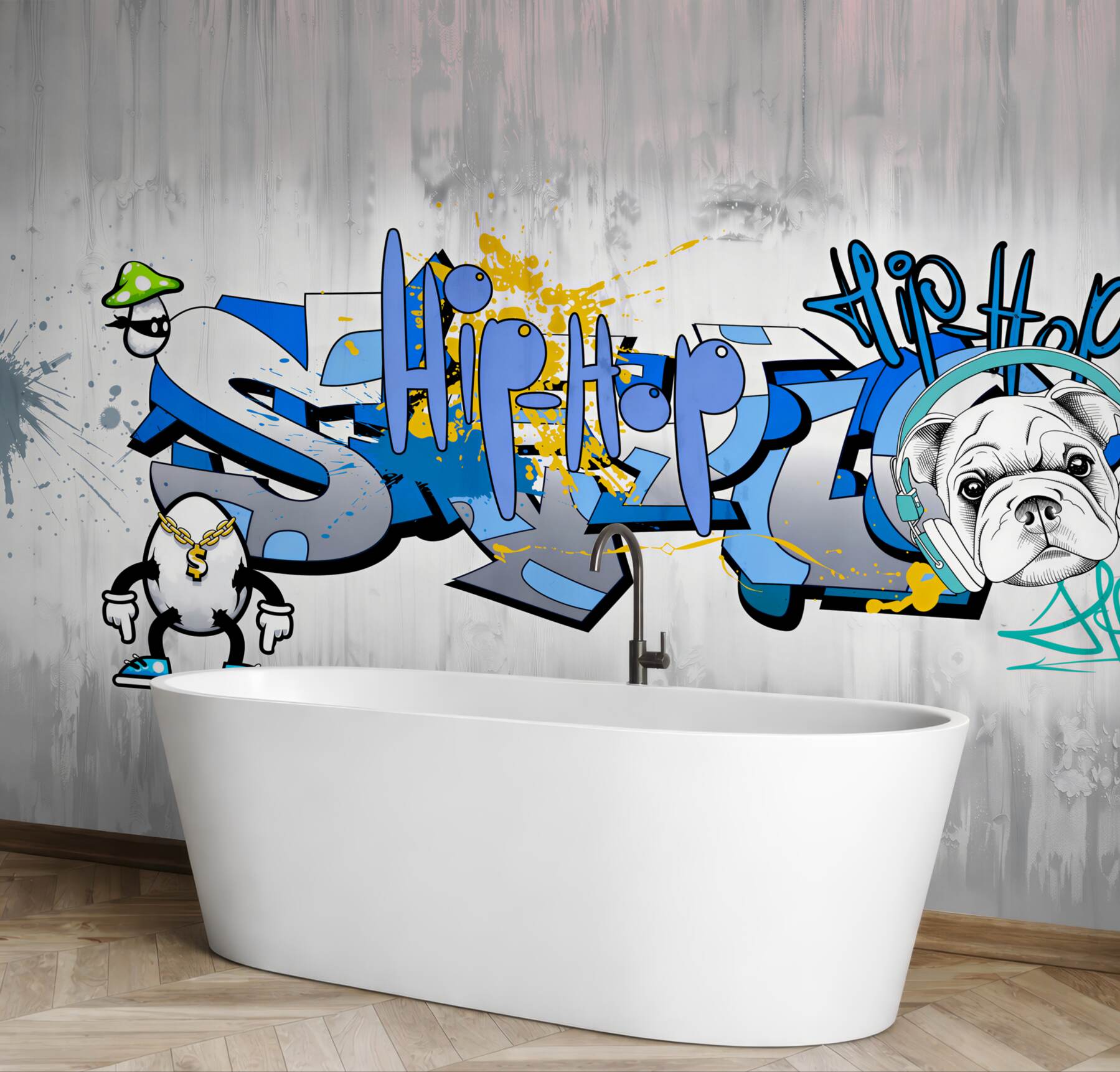 Fototapeta pies z graffiti ze słuchawkami?v23