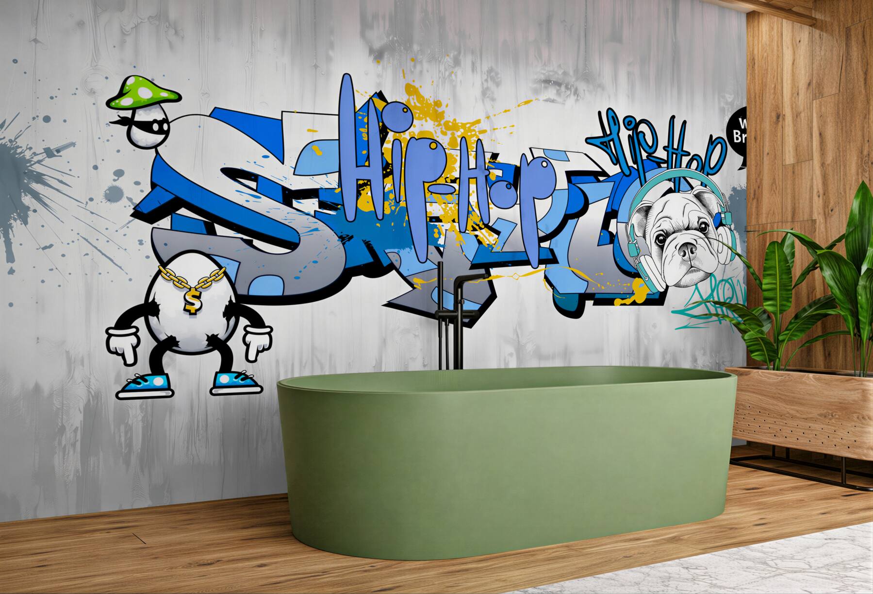 Fototapeta pies z graffiti ze słuchawkami?v23
