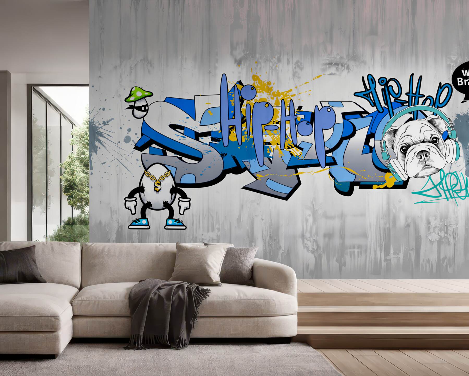 Fototapeta pies z graffiti ze słuchawkami