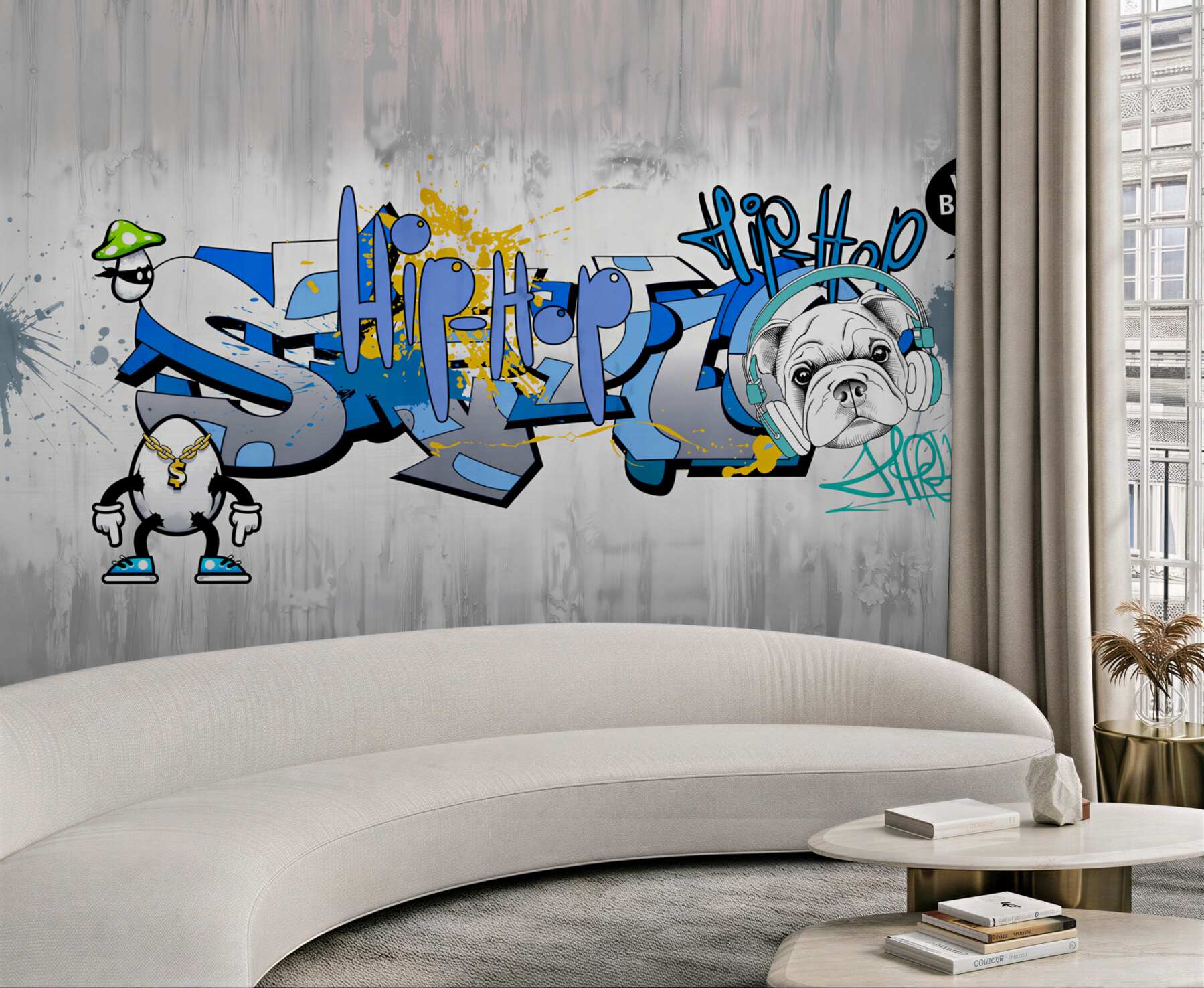 Fototapeta pies z graffiti ze słuchawkami?v23