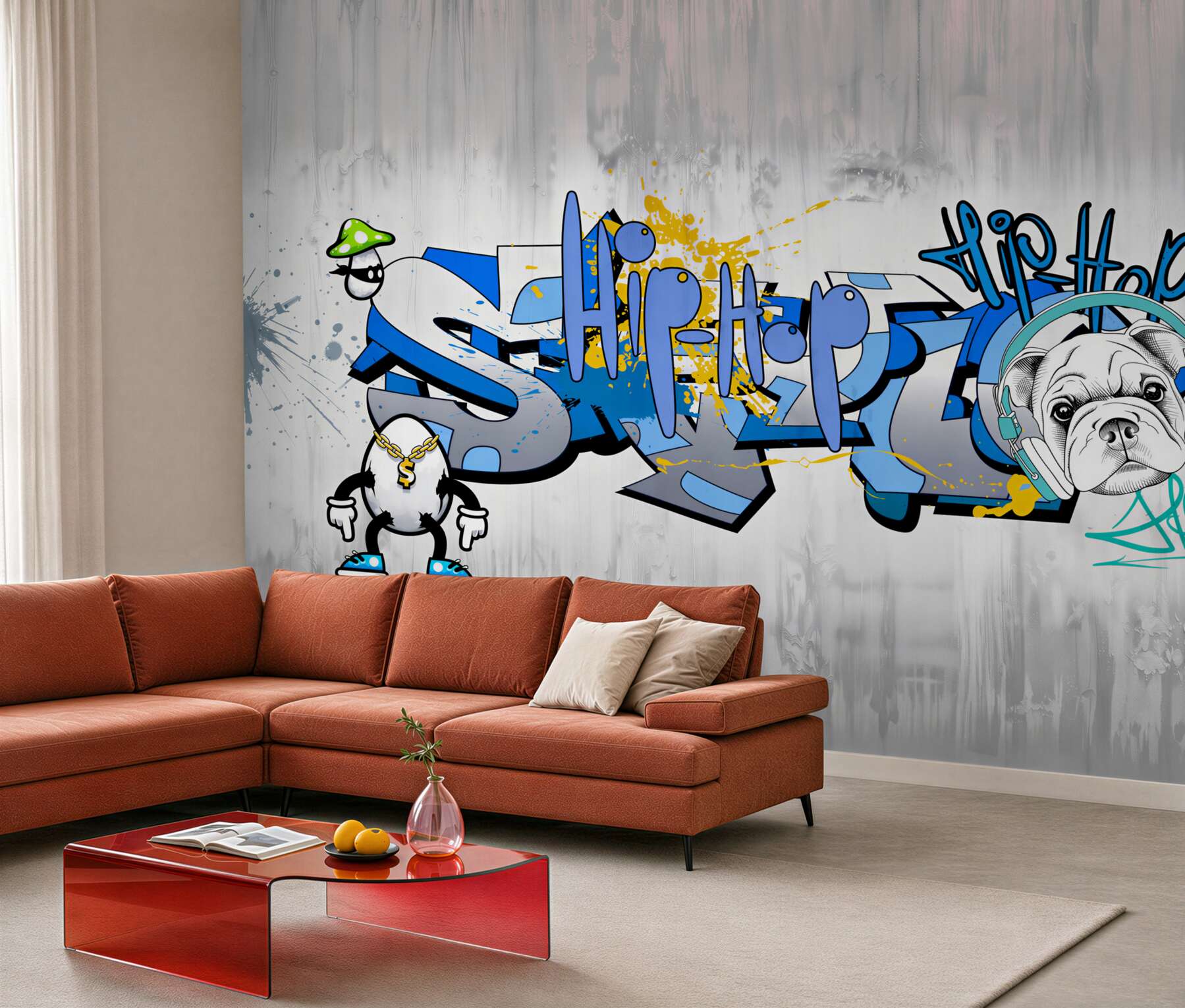 Fototapeta pies z graffiti ze słuchawkami?v23
