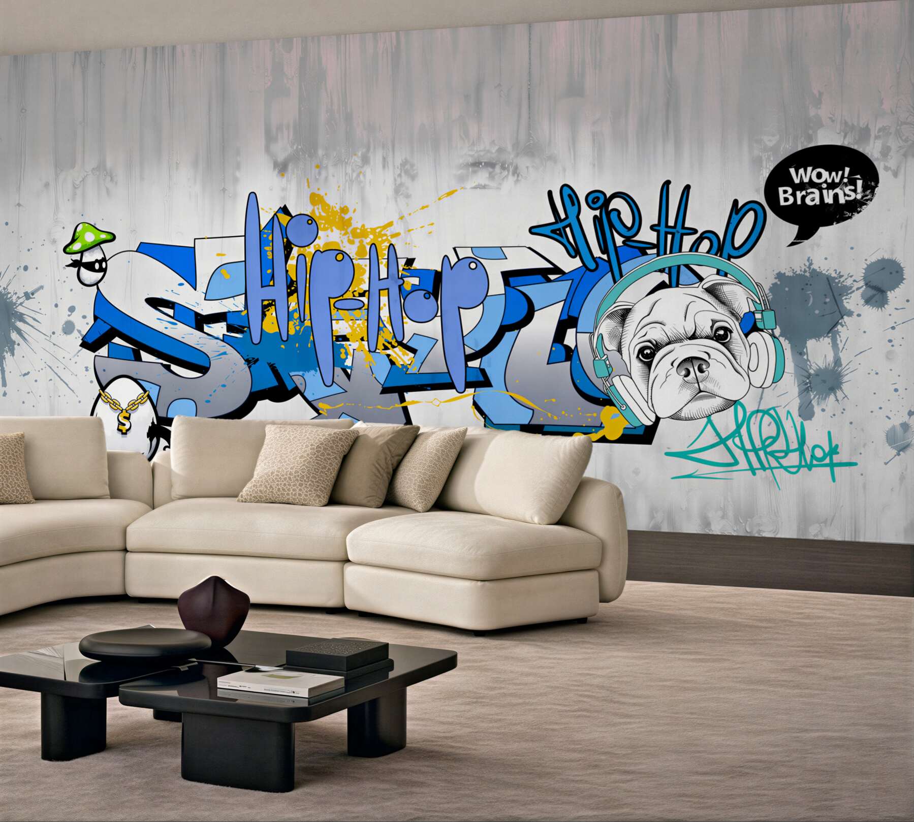 Fototapeta pies z graffiti ze słuchawkami?v23
