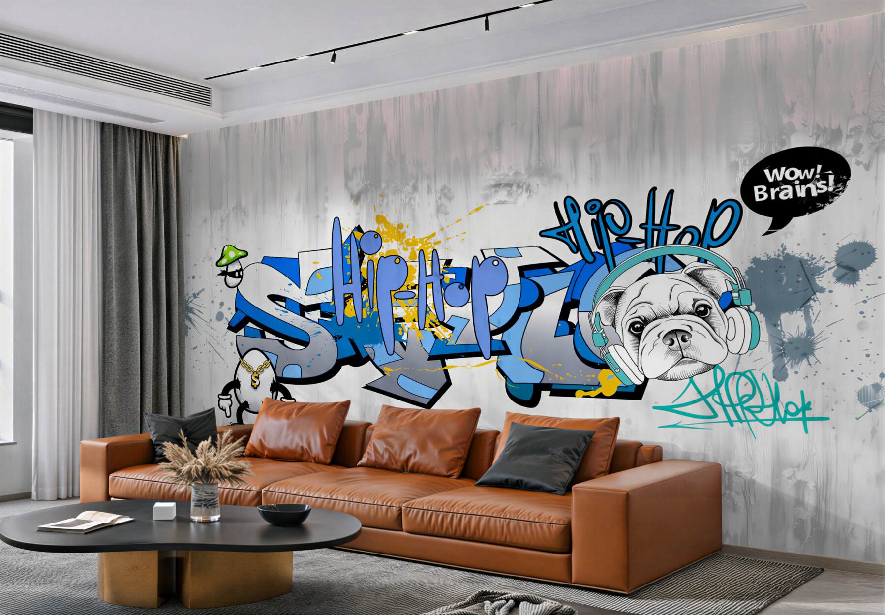 Fototapeta pies z graffiti ze słuchawkami?v23
