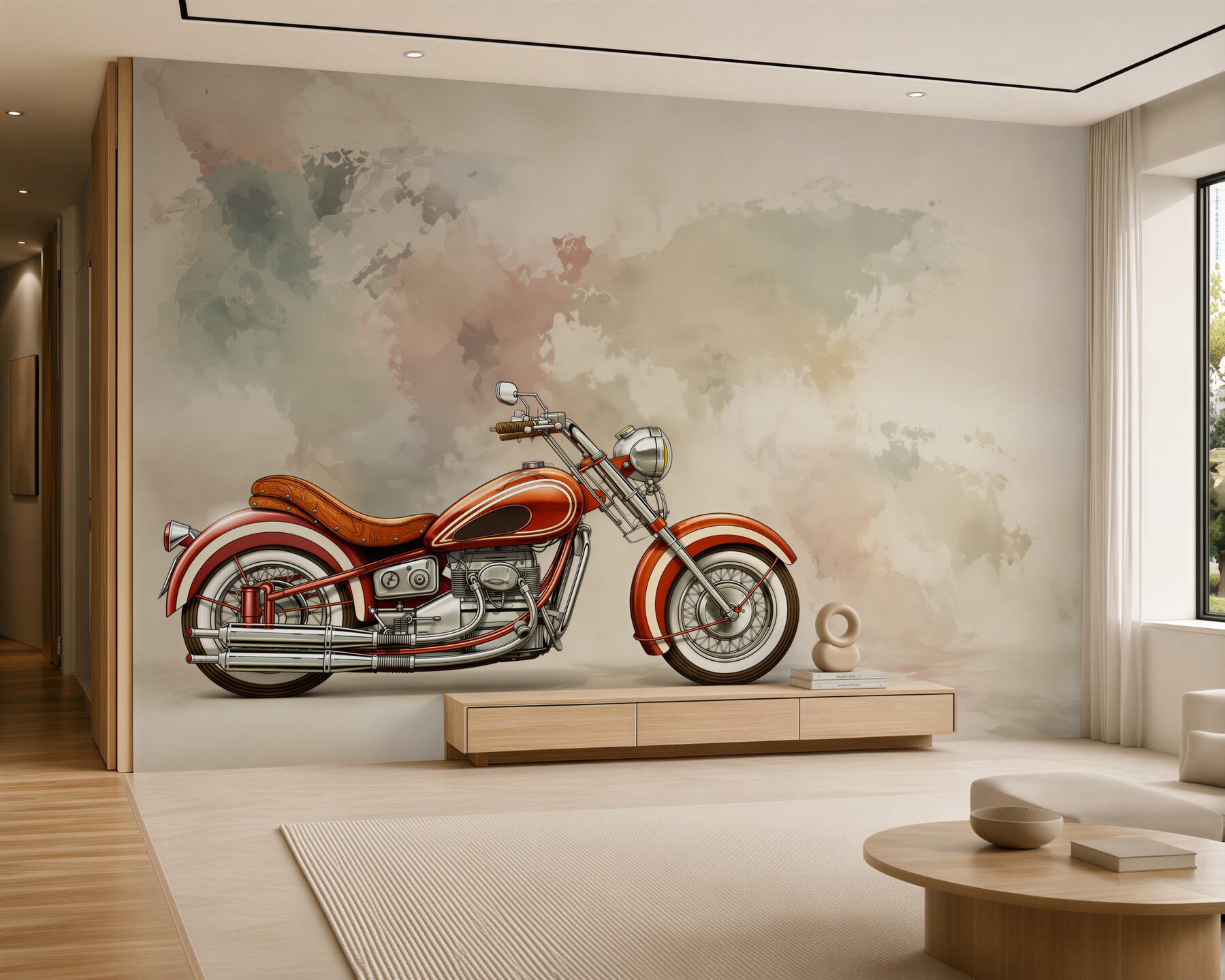 Fototapeta czerwony motocykl na ścianie?v23