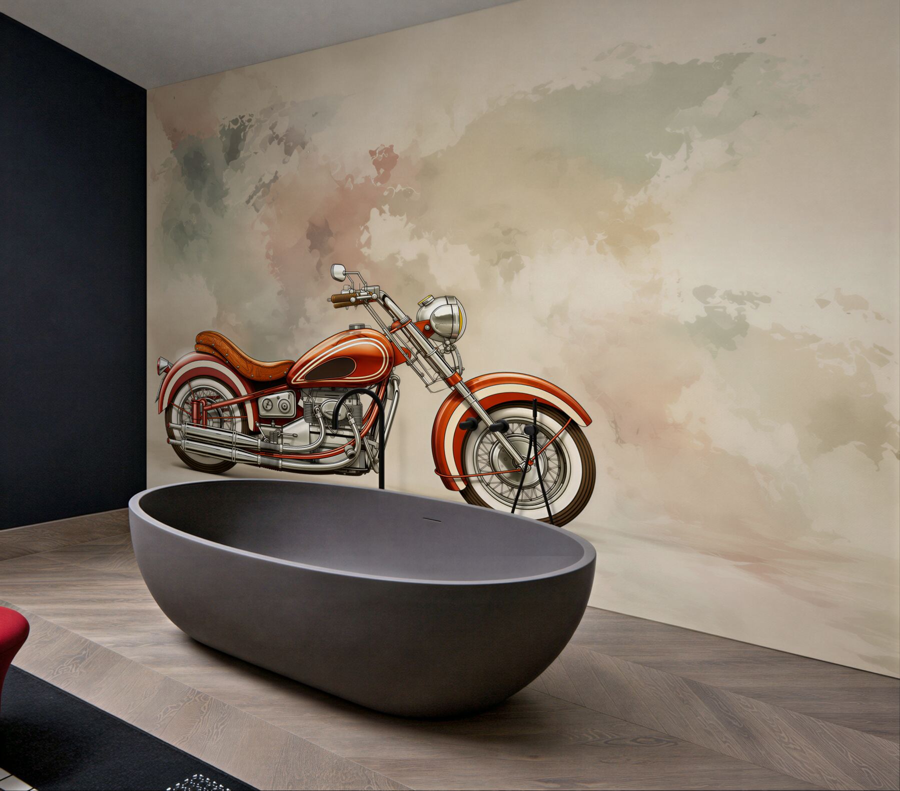 Fototapeta czerwony motocykl na ścianie?v23