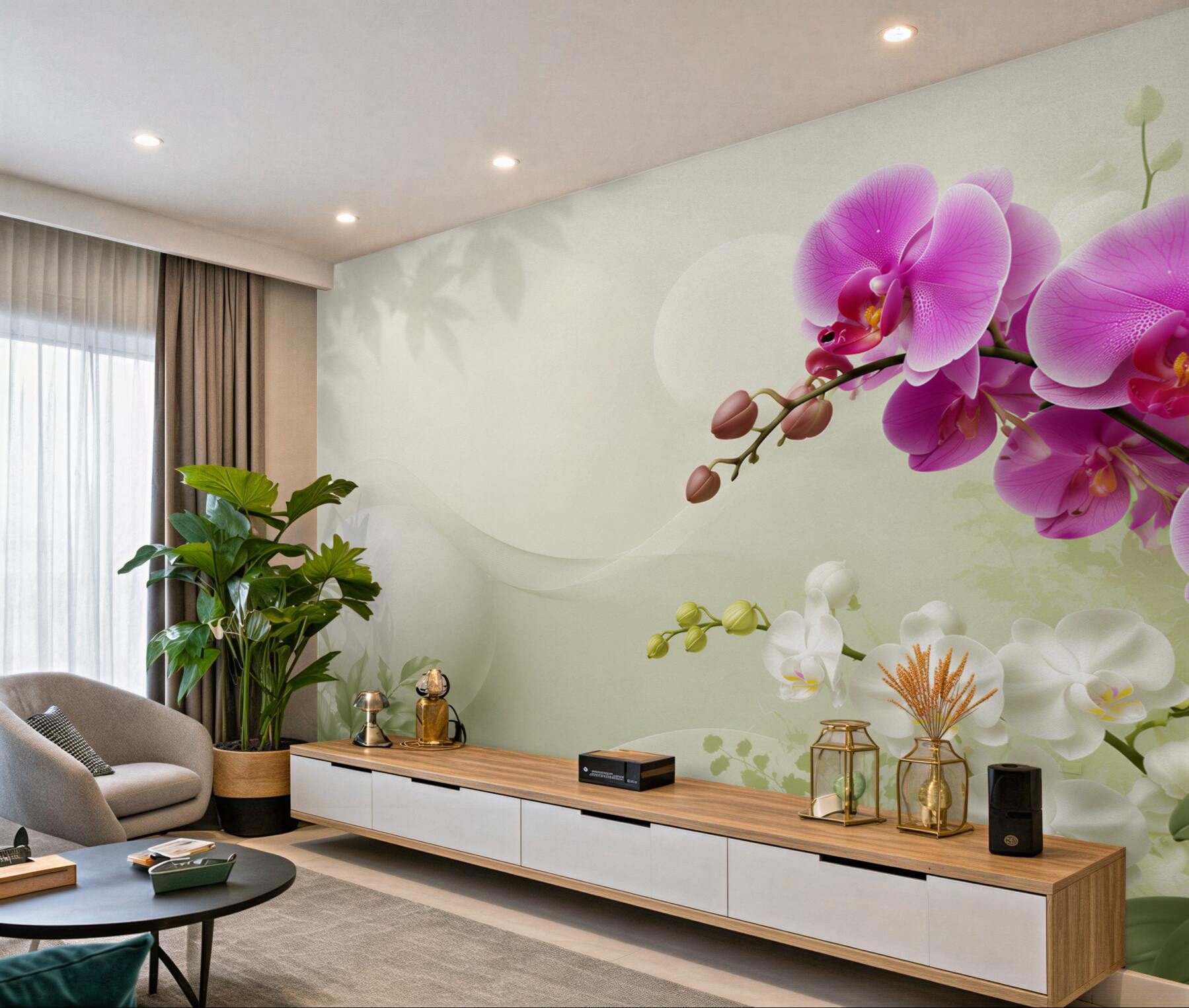 Fototapeta liliowe fioletowe orchidee na gałęziach?v23