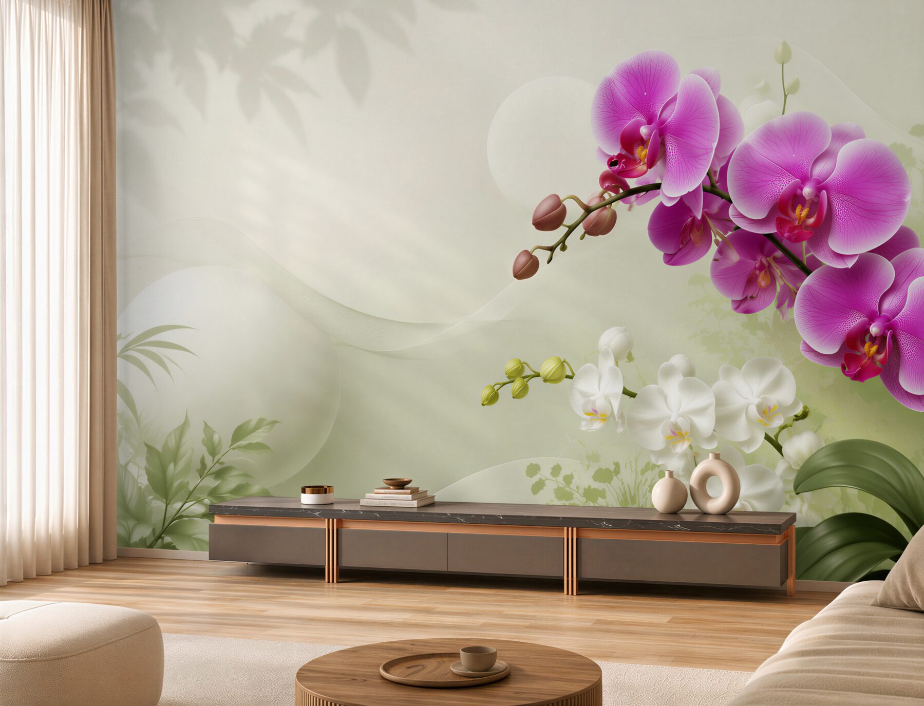 Fototapeta liliowe fioletowe orchidee na gałęziach?v23