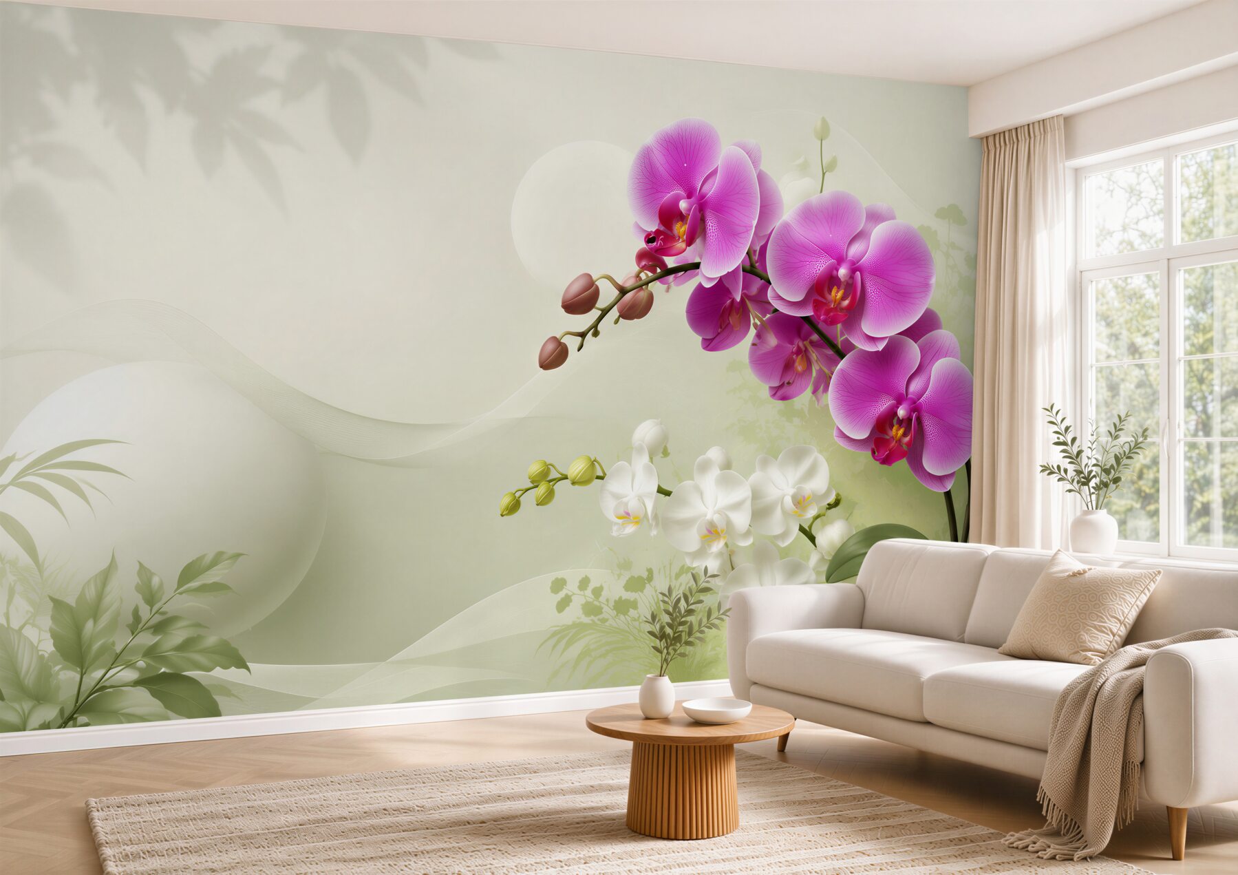 Fototapeta liliowe fioletowe orchidee na gałęziach?v23