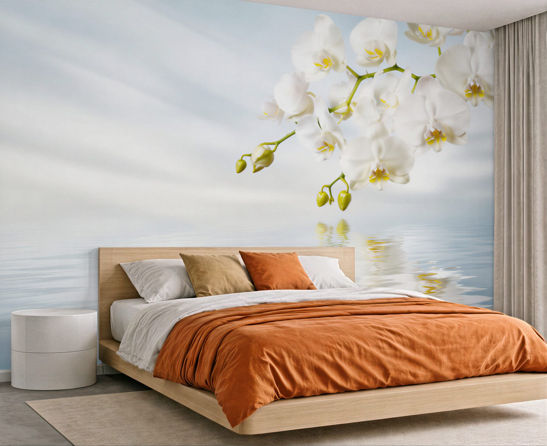 Fototapeta gałąź białej orchidei w pobliżu spokojnej wody?v23