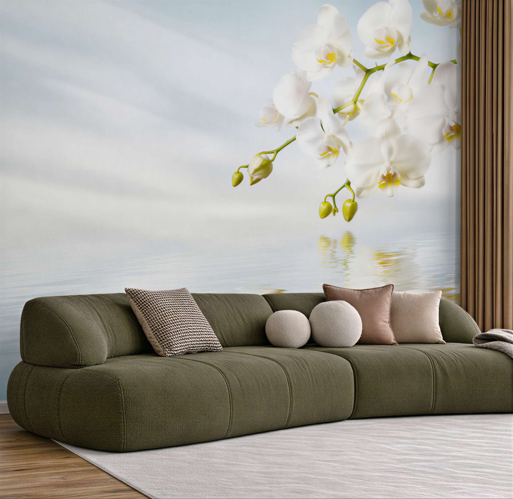 Fototapeta gałąź białej orchidei w pobliżu spokojnej wody?v23